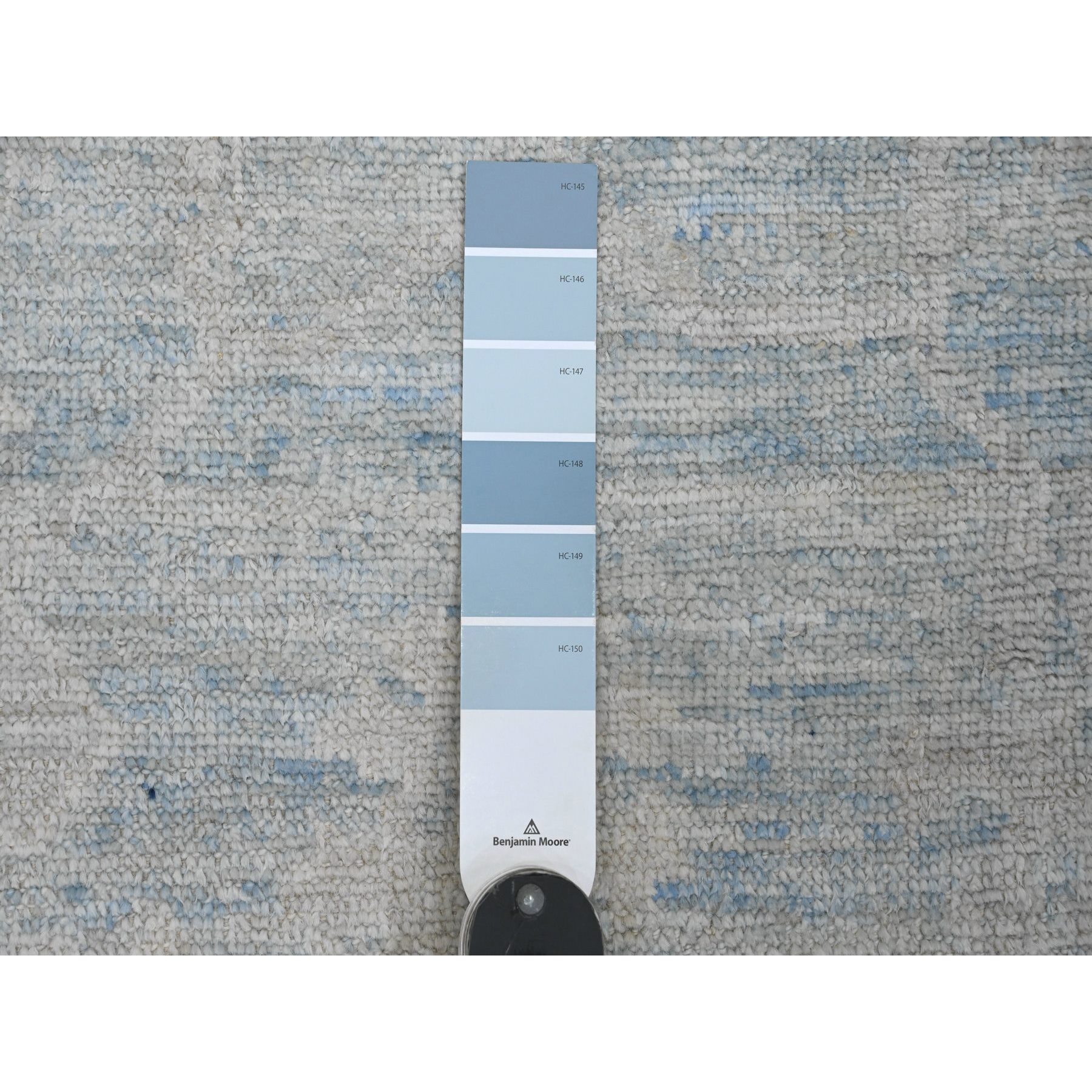 2'10"x9'7" Stone Blue, Afghan Angora Oushak with Leaf Design, Natural Dyes, Pure Wool, Hand Knotted, Runner, Oriental Rug HR20884 - Image 3