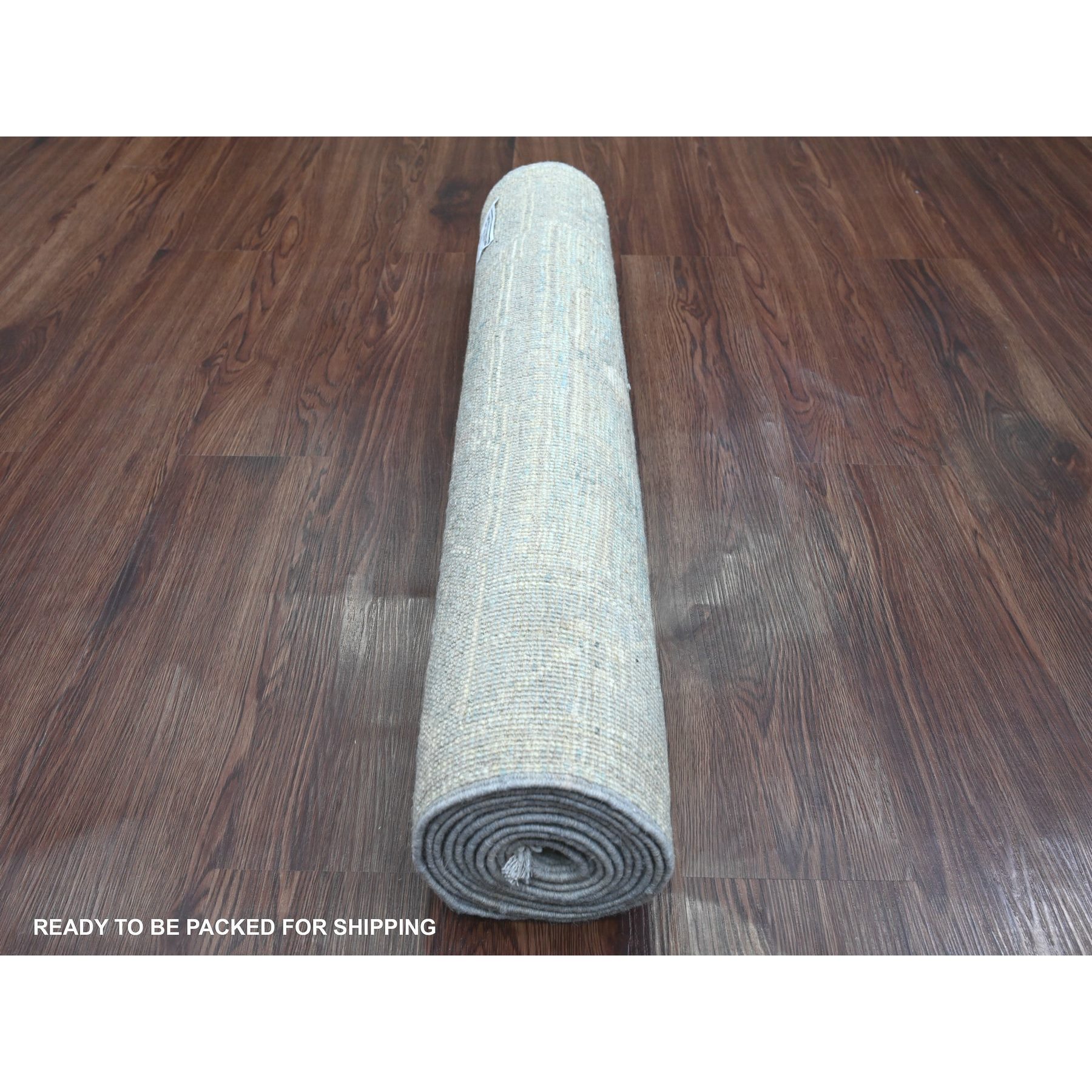 2'10"x9'7" Stone Blue, Afghan Angora Oushak with Leaf Design, Natural Dyes, Pure Wool, Hand Knotted, Runner, Oriental Rug HR20884 - Image 4