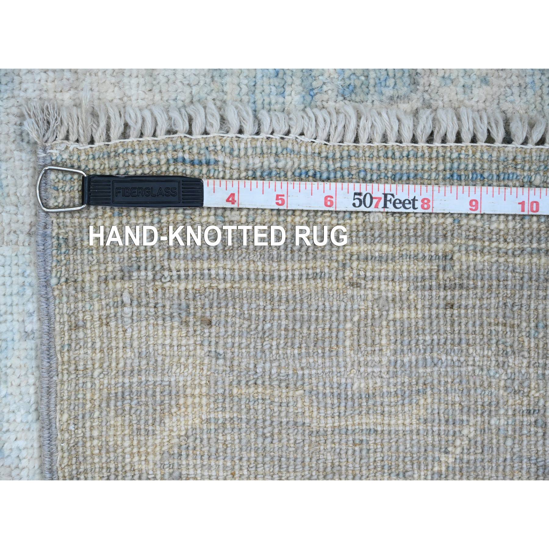 2'10"x9'7" Stone Blue, Afghan Angora Oushak with Leaf Design, Natural Dyes, Pure Wool, Hand Knotted, Runner, Oriental Rug HR20884 - Image 6