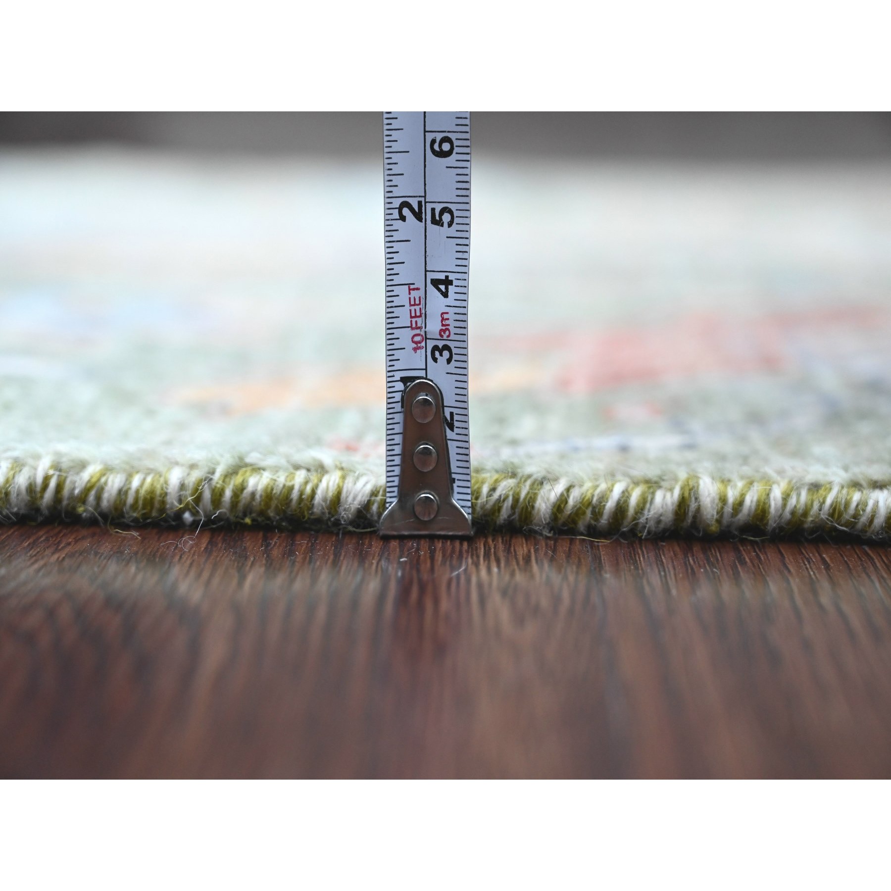 2'7"x6' Pickle Green, Afghan Peshawar with Birds of Paradise Design, Vegetable Dyes, Hand Knotted, Soft Wool, Runner, Oriental Rug HR20963 - Image 5