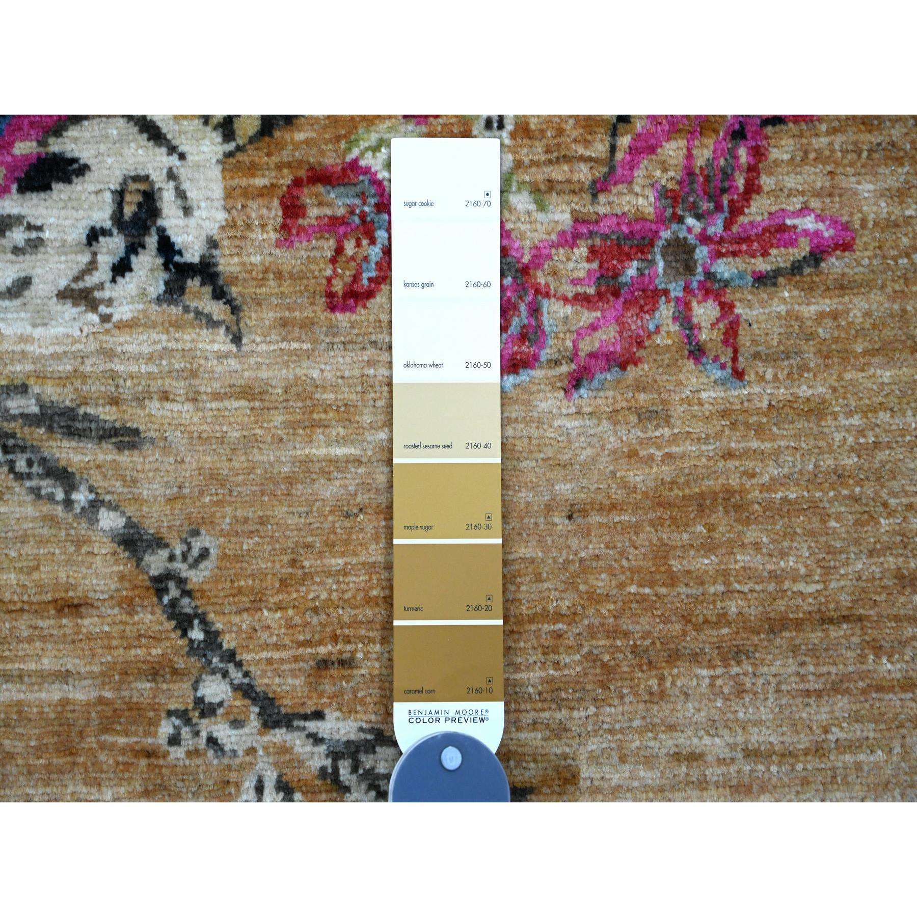 9'x12' Honey Brown, Sparrows on the Tree, Peshawar, 100% Soft Wool, Hand Knotted, Oriental Rug HR20969 - Image 7