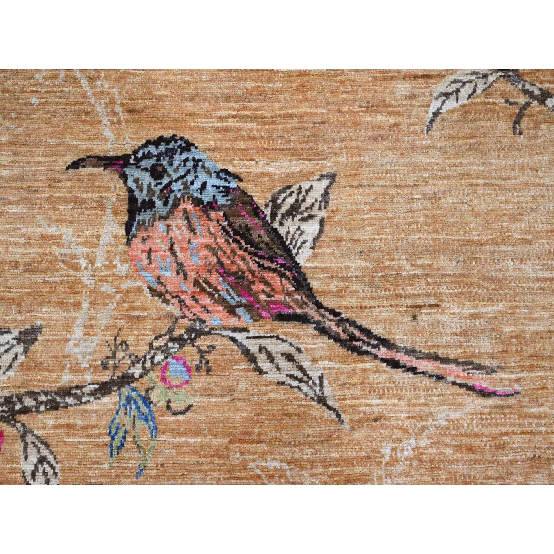 9'x12' Honey Brown, Sparrows on the Tree, Peshawar, 100% Soft Wool, Hand Knotted, Oriental Rug HR20969 - Image 8