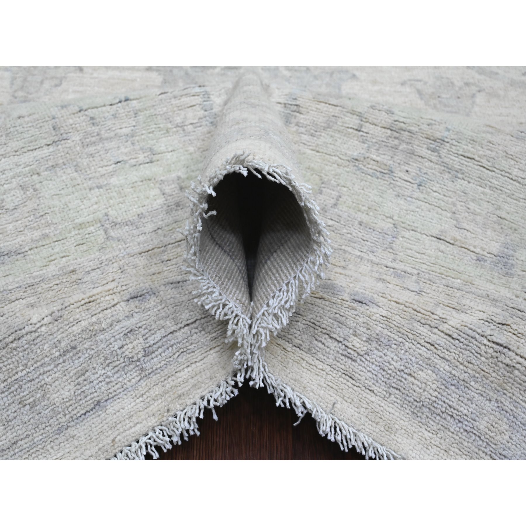 9'8"x13'8" Whisper White, Washed Out Peshawar with All Over Leaf Design, Hand Knotted, Vegetable Dyes, 100% Wool, Oriental Rug HR20978 - Image 5