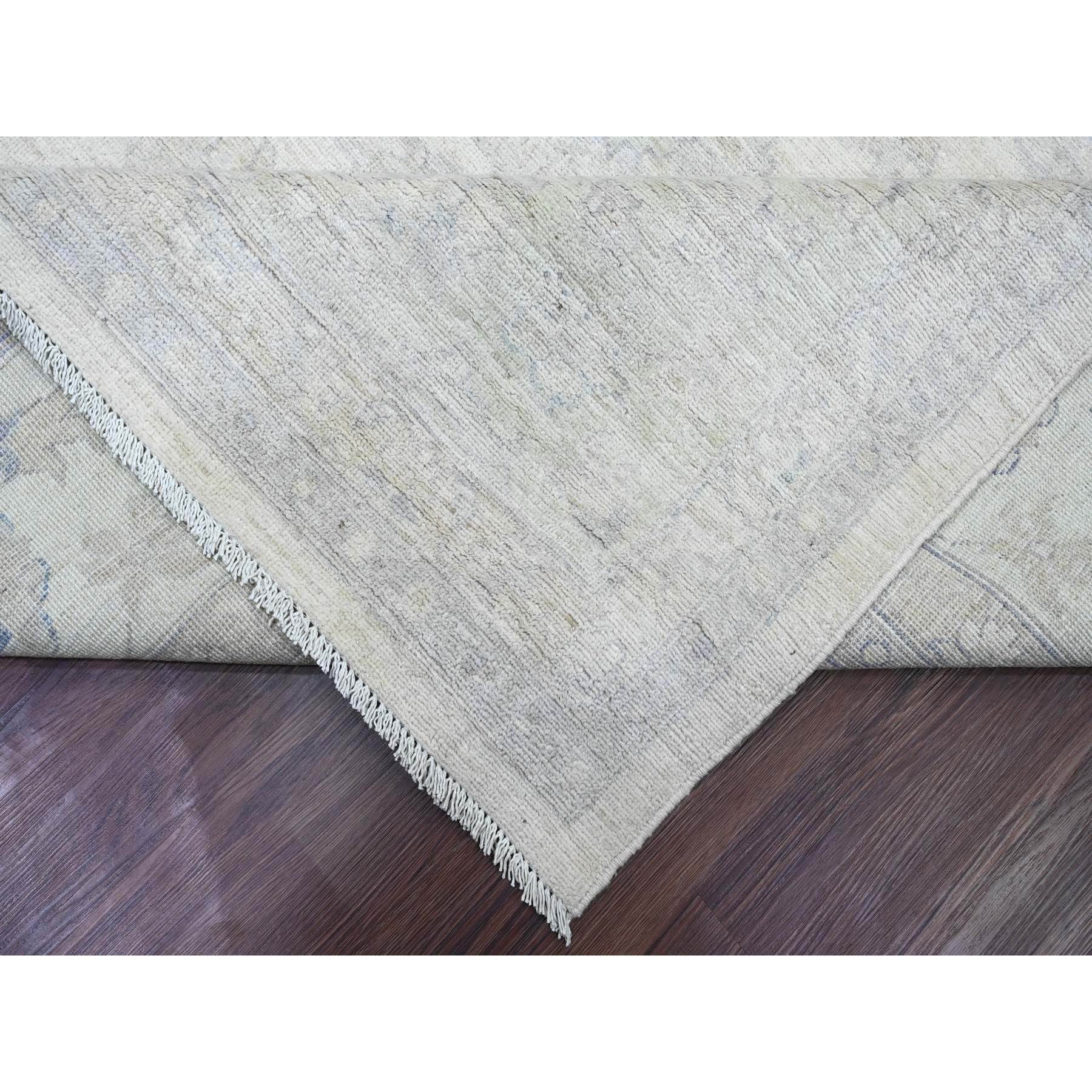 9'8"x13'8" Whisper White, Washed Out Peshawar with All Over Leaf Design, Hand Knotted, Vegetable Dyes, 100% Wool, Oriental Rug HR20978 - Image 6