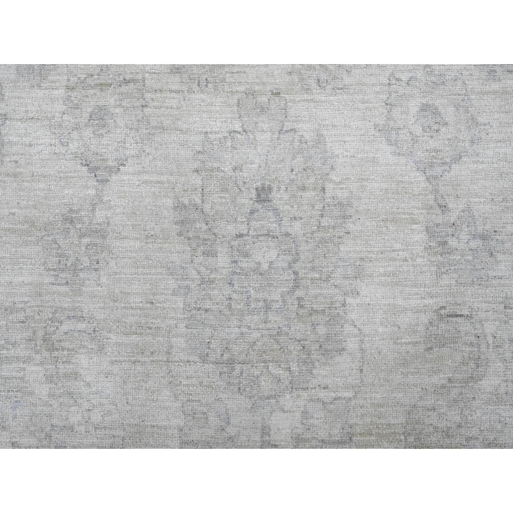 9'8"x13'8" Whisper White, Washed Out Peshawar with All Over Leaf Design, Hand Knotted, Vegetable Dyes, 100% Wool, Oriental Rug HR20978 - Image 8