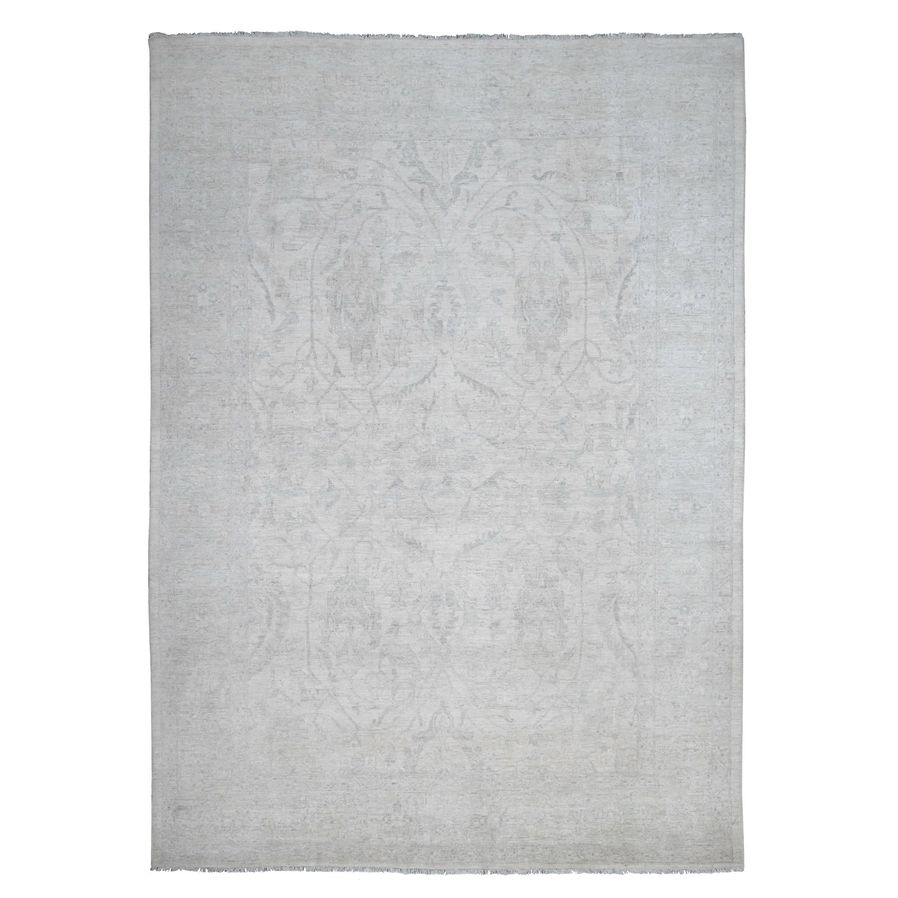 9'8"x13'5" Vista White, Washed Out Peshawar with All Over Pattern, Vegetable Dyes, 100% Wool, Hand Knotted, Oriental Rug HR20989