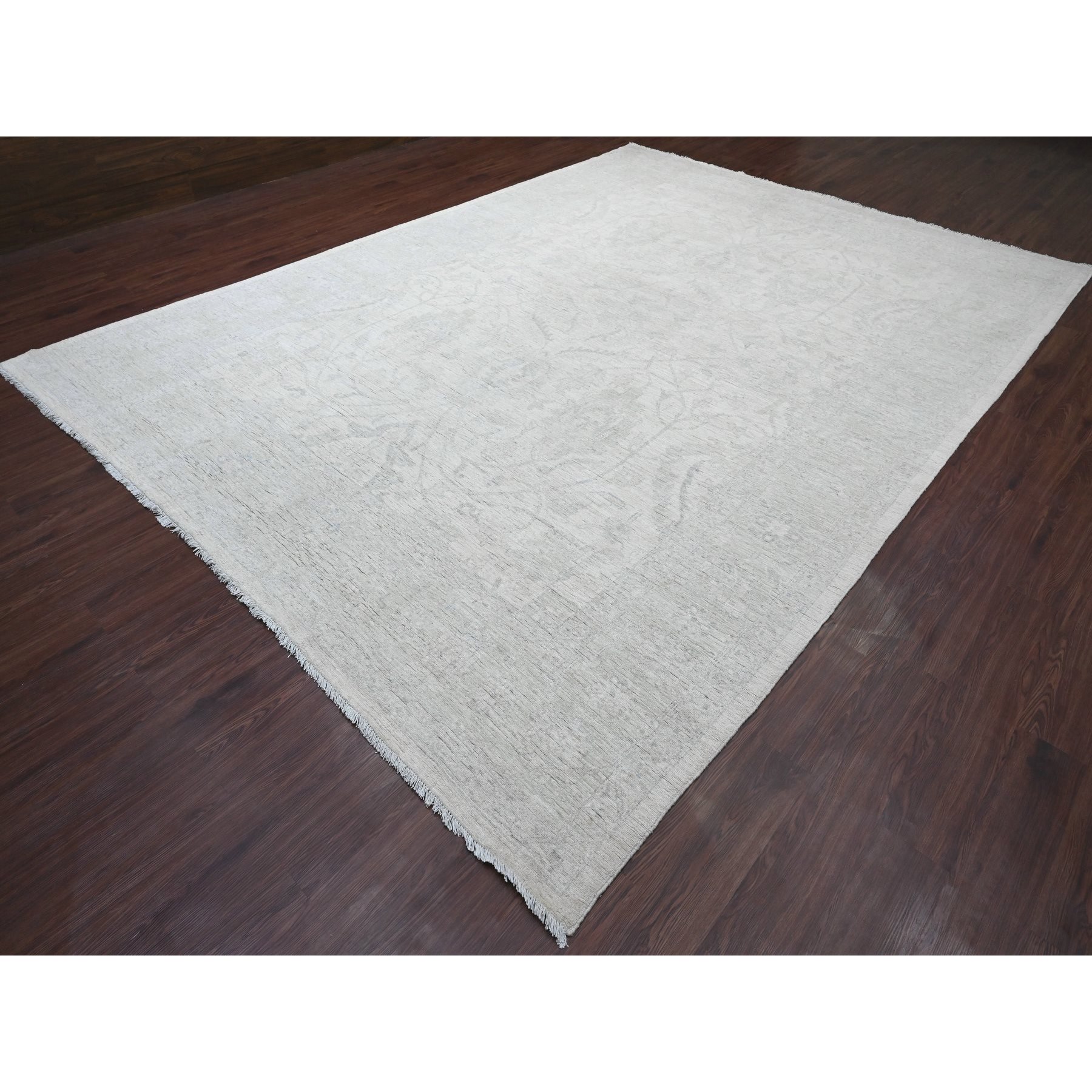 9'8"x13'5" Vista White, Washed Out Peshawar with All Over Pattern, Vegetable Dyes, 100% Wool, Hand Knotted, Oriental Rug HR20989 - Image 3