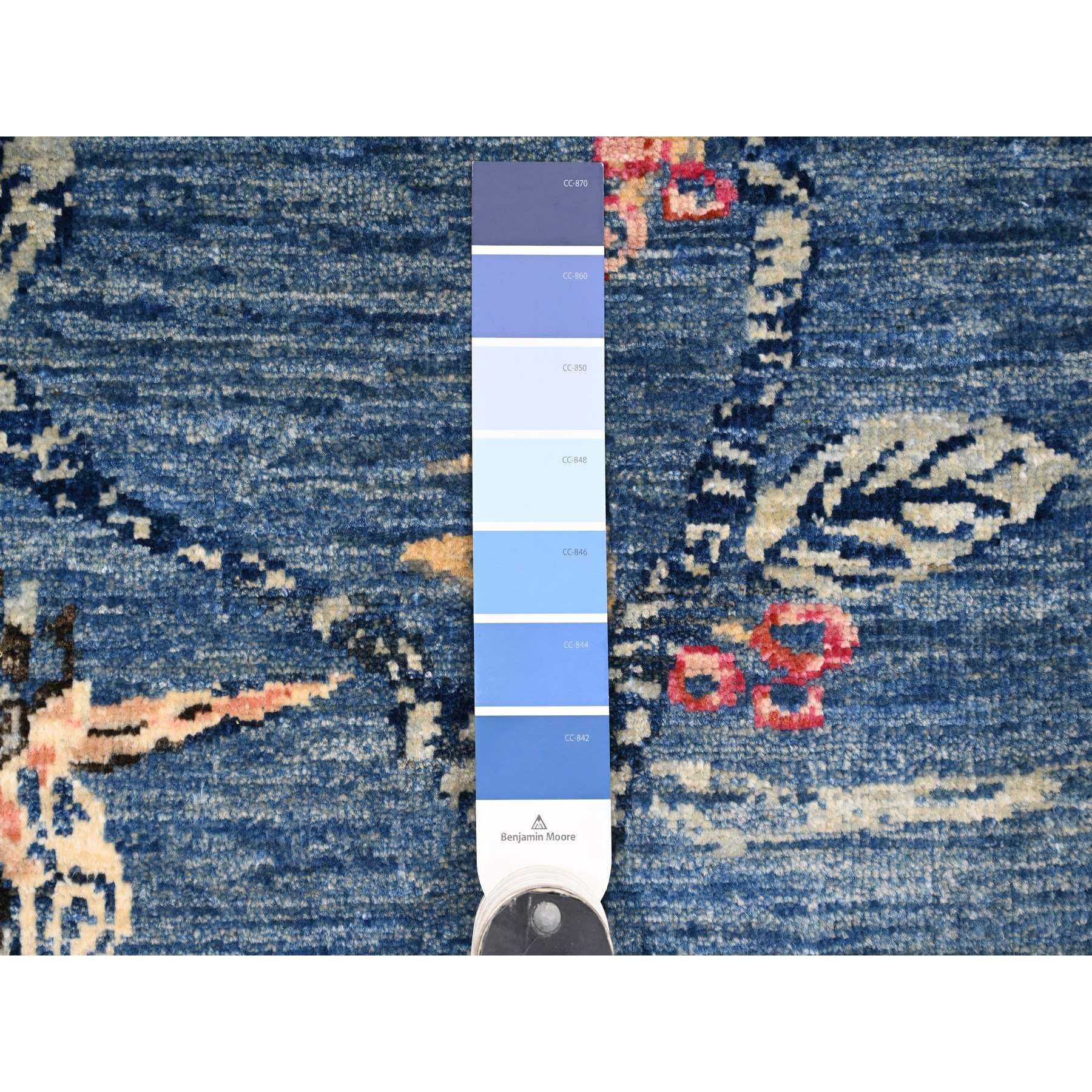 2'x2'10" Imperial Blue, Sparrows on the Tree, Peshawar, Densely Woven, Hand Knotted, Soft, High Mountain Wool, Mat, Sample, Oriental Rug HR21020 - Image 3
