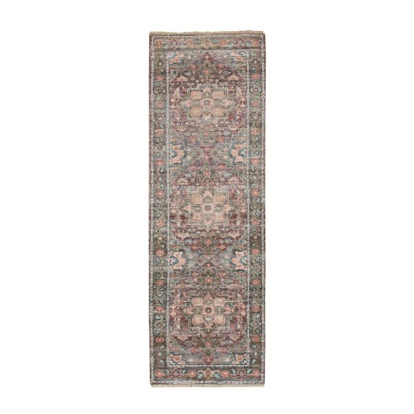 2'7"x7'10" Tuscan Red with Owl Gray, Natural Dyes, 100% Wool, Heriz Revival, Plush and Lush Pile, Hand Knotted, Runner Oriental Rug HR65850