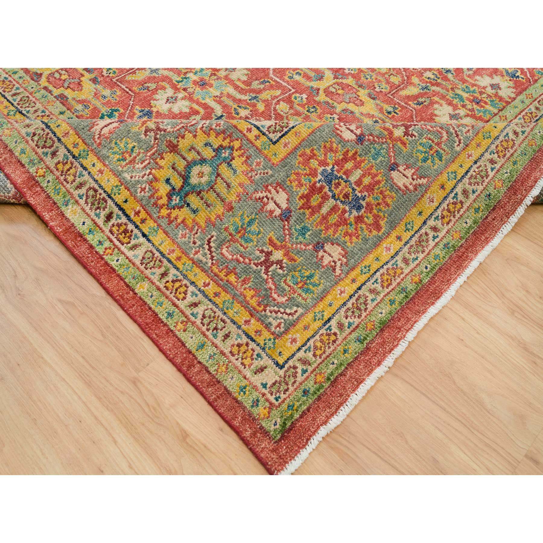 14'x16'5" Fire Brick Red, Sheared Low, 100% Wool, Hand Knotted, Antiqued Oushak Reimagined Repetitive Star and Rosette Design, Oversized Oriental Rug HR65930 - Image 6
