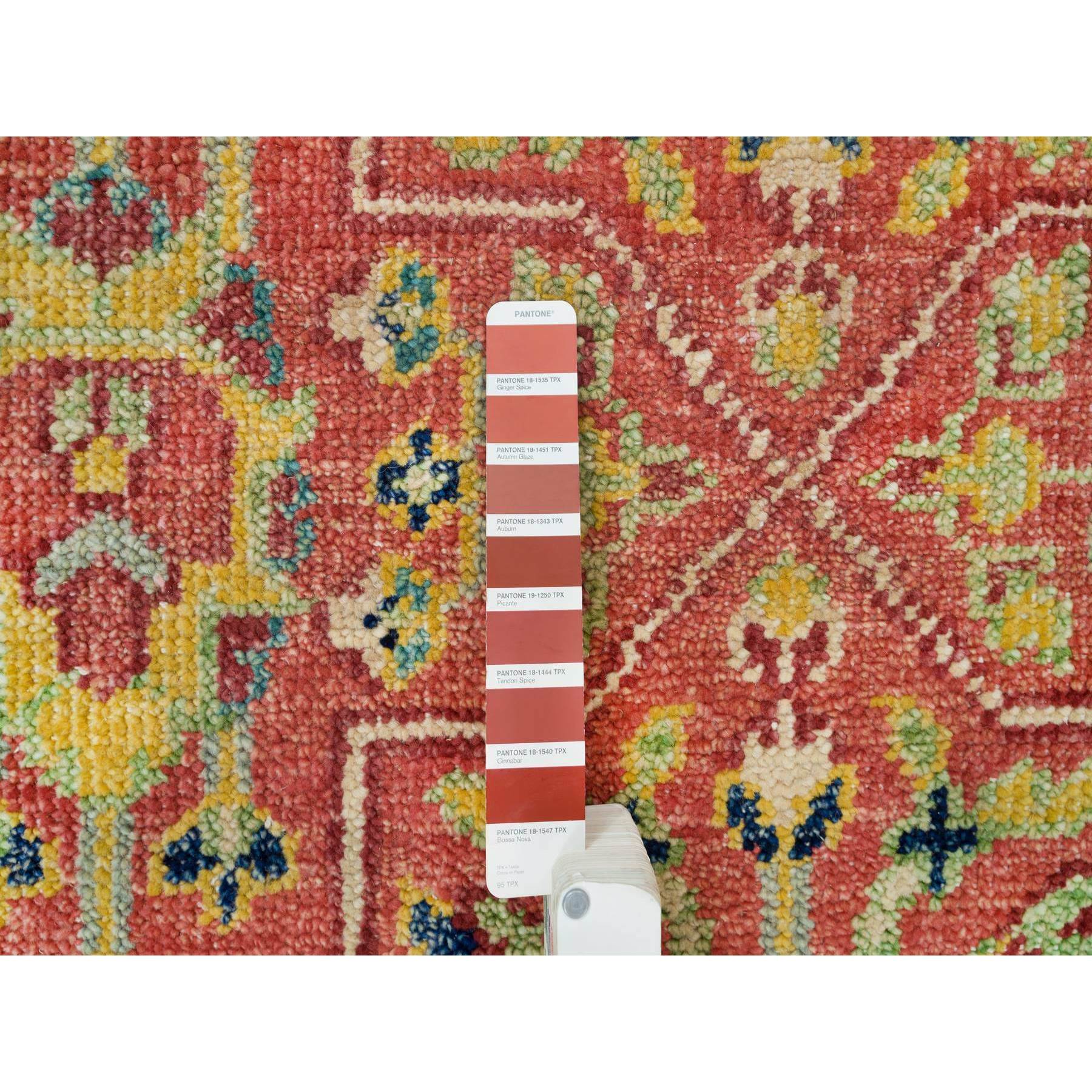 14'x16'5" Fire Brick Red, Sheared Low, 100% Wool, Hand Knotted, Antiqued Oushak Reimagined Repetitive Star and Rosette Design, Oversized Oriental Rug HR65930 - Image 7