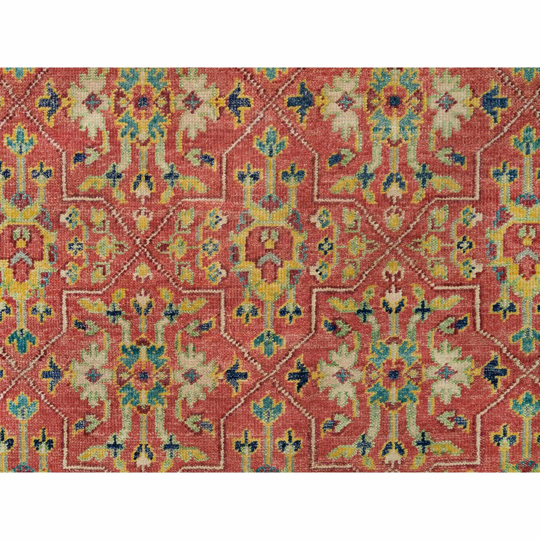 14'x16'5" Fire Brick Red, Sheared Low, 100% Wool, Hand Knotted, Antiqued Oushak Reimagined Repetitive Star and Rosette Design, Oversized Oriental Rug HR65930 - Image 8
