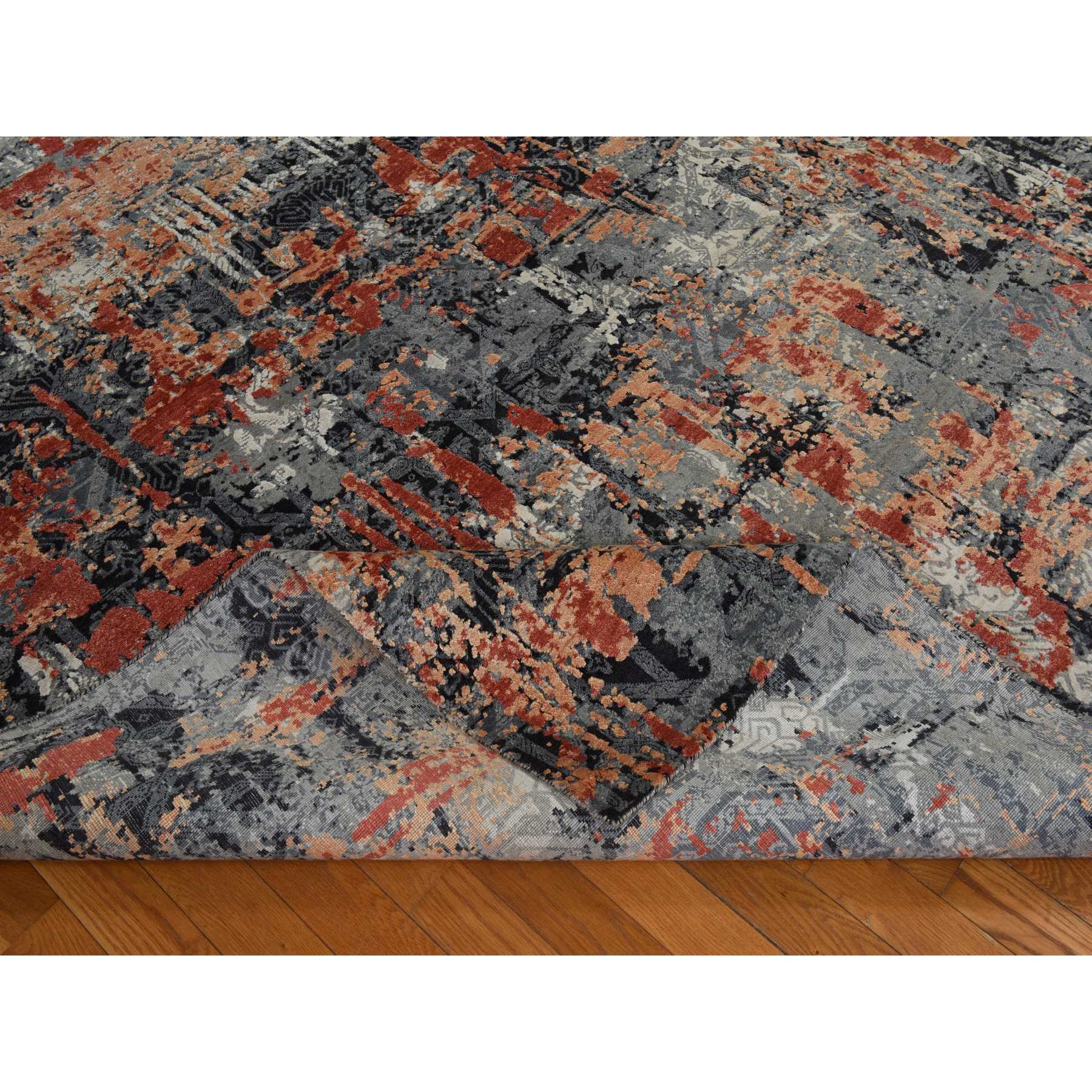 7'9"x10'1" Spanish Gray with Blush Red, Abstract Design, Soft to the Touch, Modern, 100% Wool, Hand Knotted, Oriental Rug HR78389 - Image 6