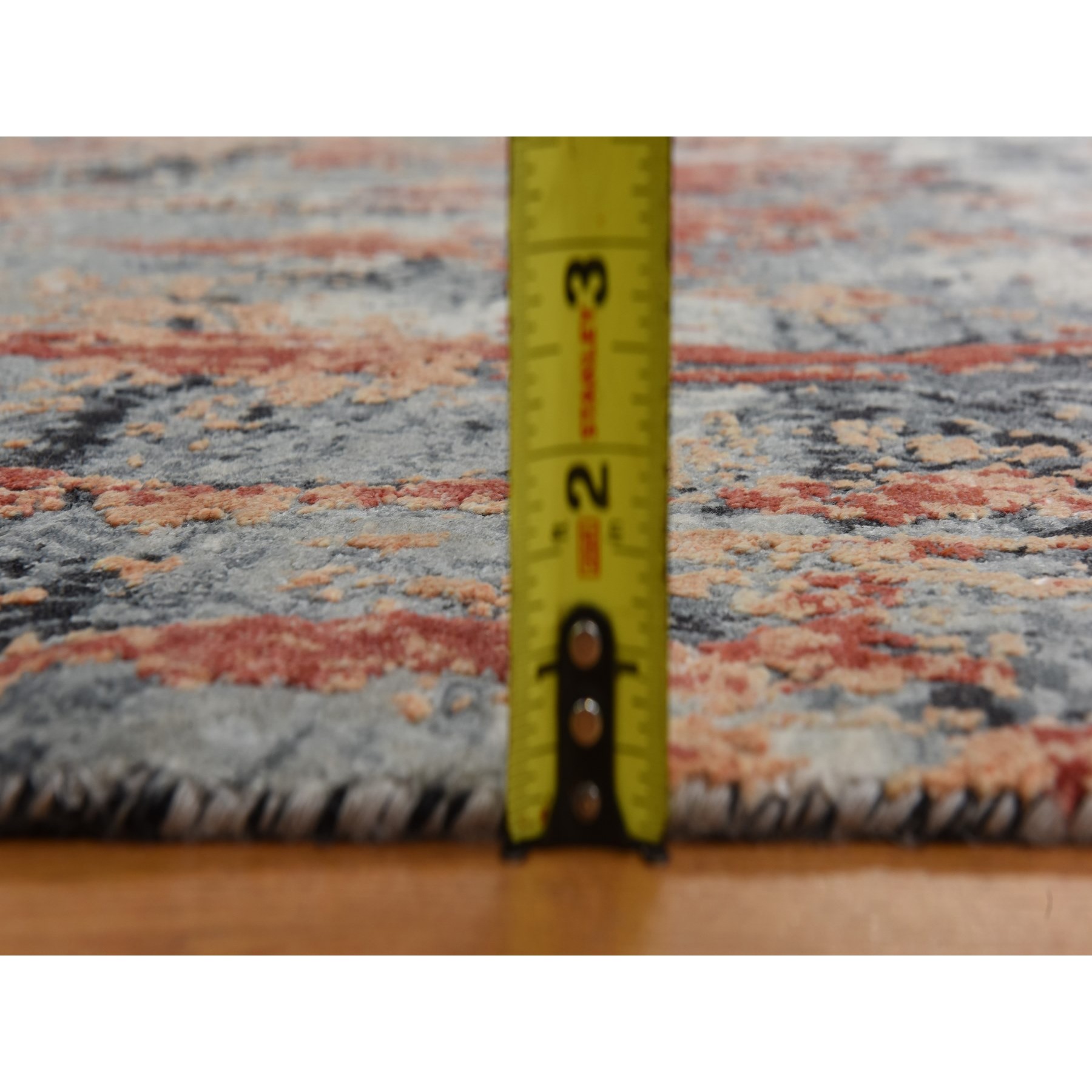 7'9"x10'1" Spanish Gray with Blush Red, Abstract Design, Soft to the Touch, Modern, 100% Wool, Hand Knotted, Oriental Rug HR78389 - Image 8