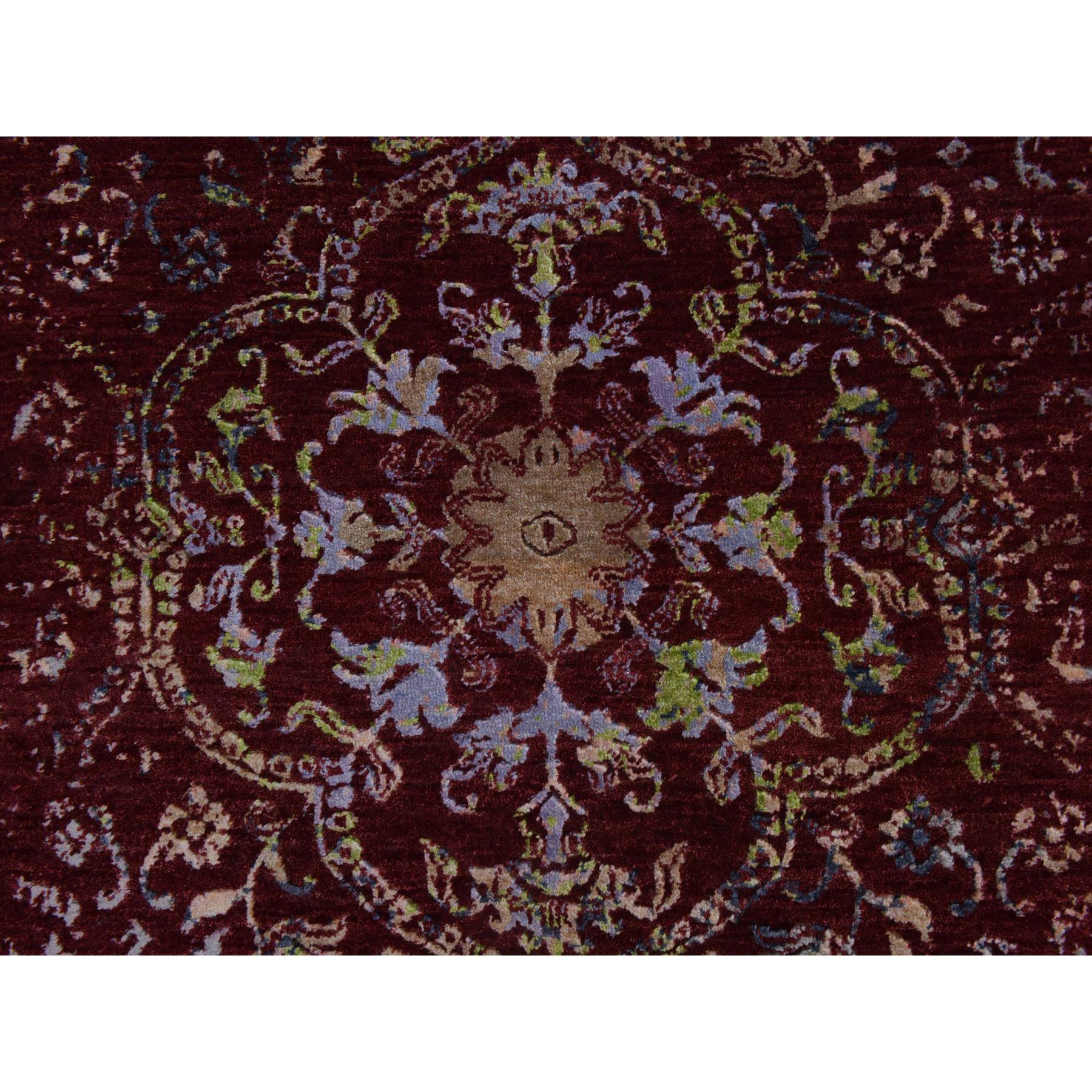 3'x5'1" Currant Red, Floral Design, Wool and Silk, Tone on Tone, Hand Knotted, Oriental Rug HR78397 - Image 2