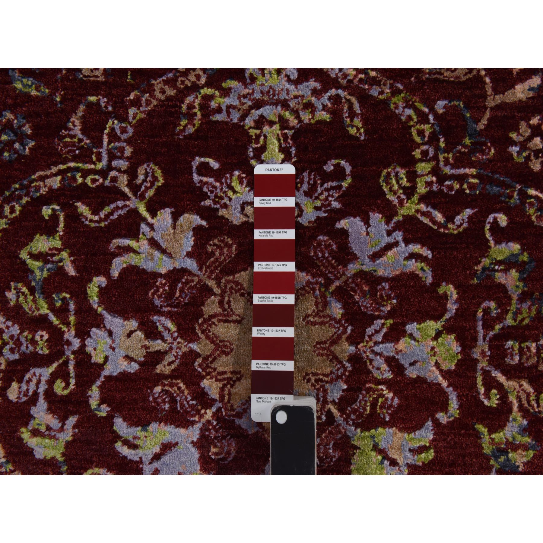 3'x5'1" Currant Red, Floral Design, Wool and Silk, Tone on Tone, Hand Knotted, Oriental Rug HR78397 - Image 3