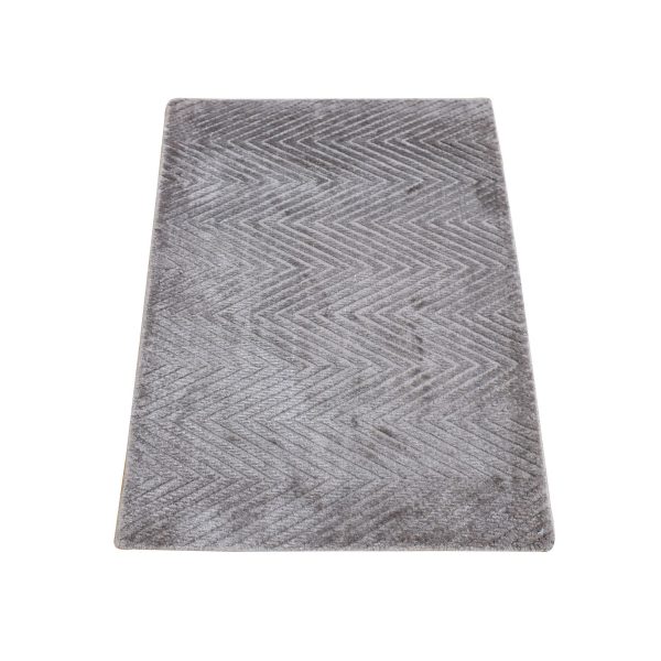 2'1"x3' Mocha Brown, Wool and Plant Based Silk, Modern Chevron Design, Hand Loomed, Mat Oriental Rug HR80427