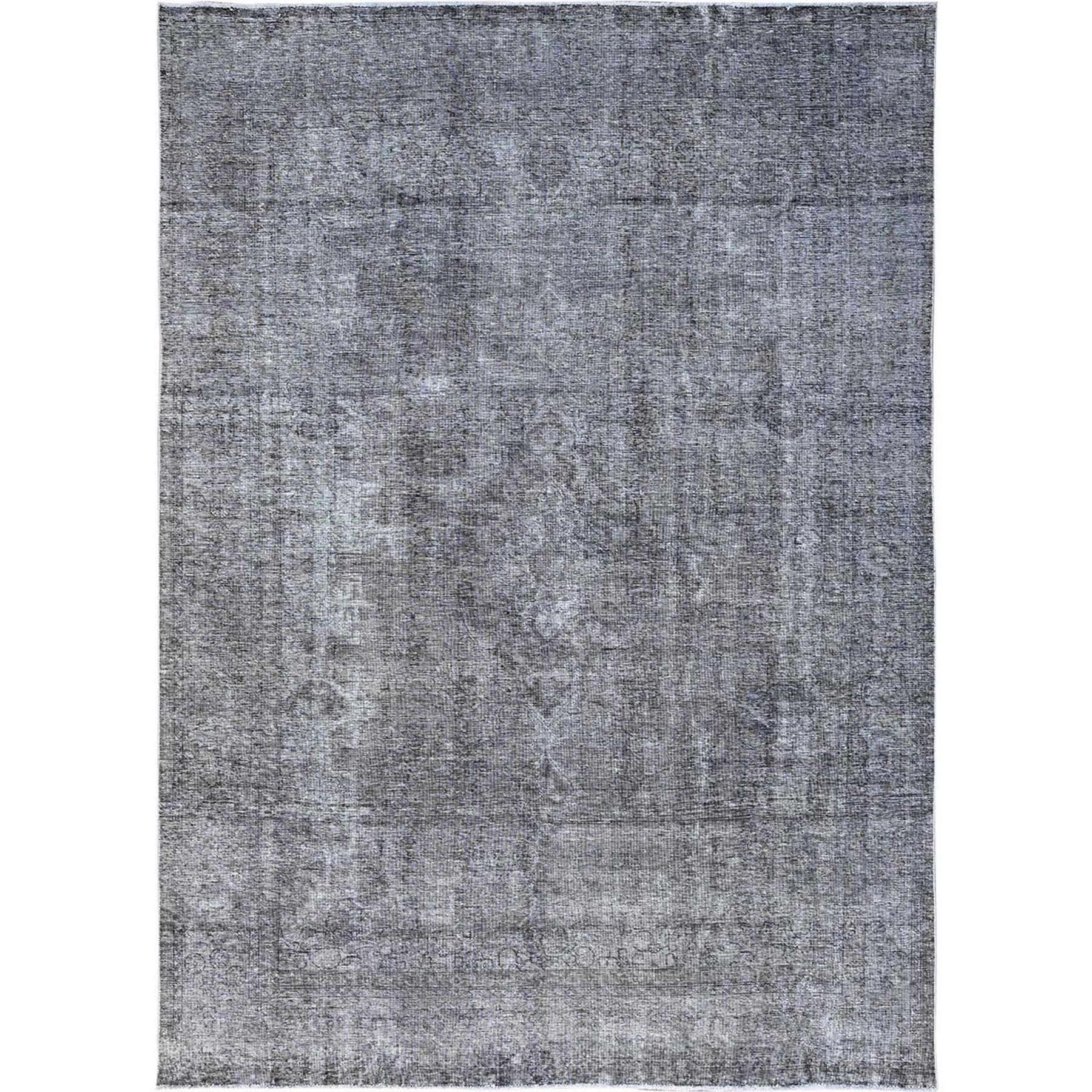 9'4"x12'10" Thunder Gray, Vintage Persian Tabriz, Distressed, Cropped Thin, Overdyed, Worn Wool, Hand Knotted, Oriental Rug HR85406