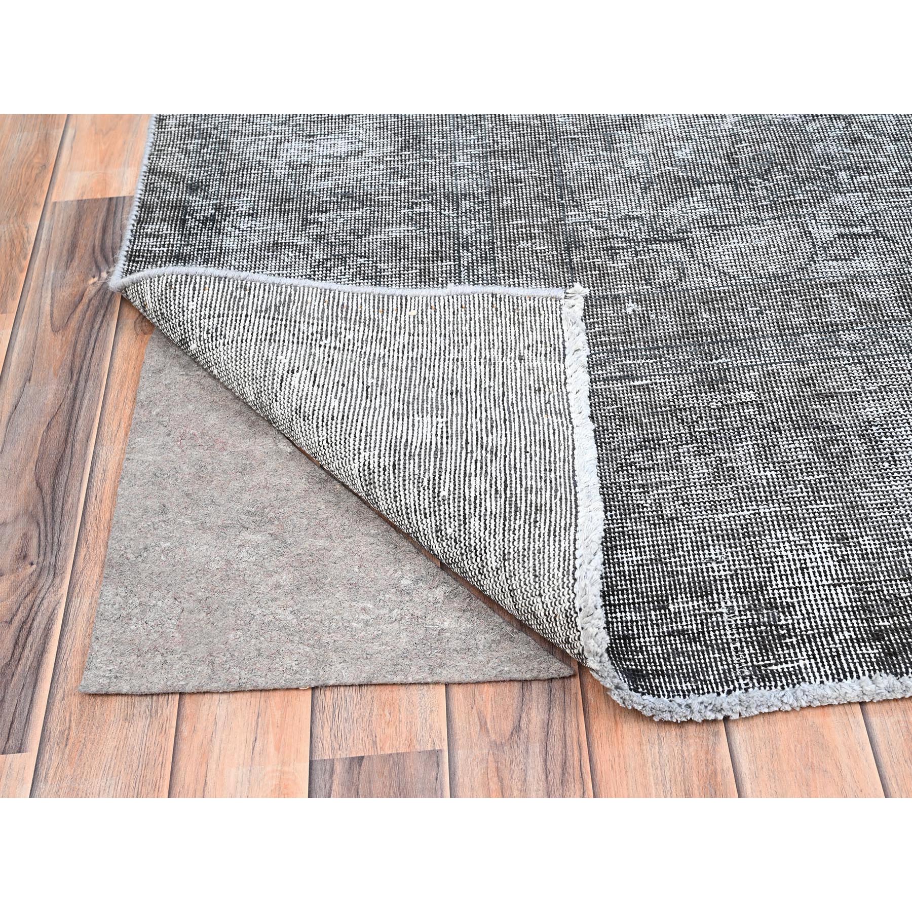 9'4"x12'10" Thunder Gray, Vintage Persian Tabriz, Distressed, Cropped Thin, Overdyed, Worn Wool, Hand Knotted, Oriental Rug HR85406 - Image 4