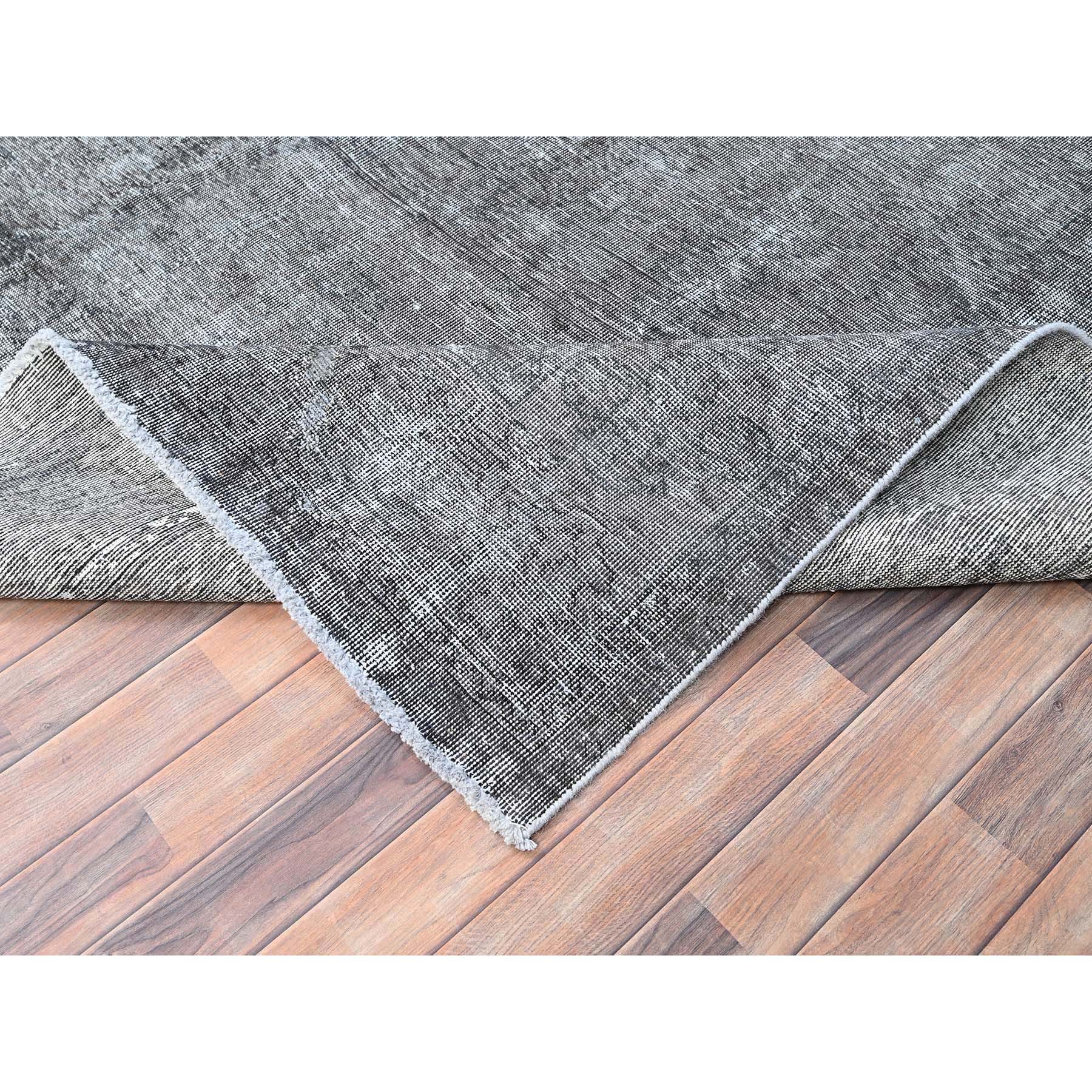 9'4"x12'10" Thunder Gray, Vintage Persian Tabriz, Distressed, Cropped Thin, Overdyed, Worn Wool, Hand Knotted, Oriental Rug HR85406 - Image 6