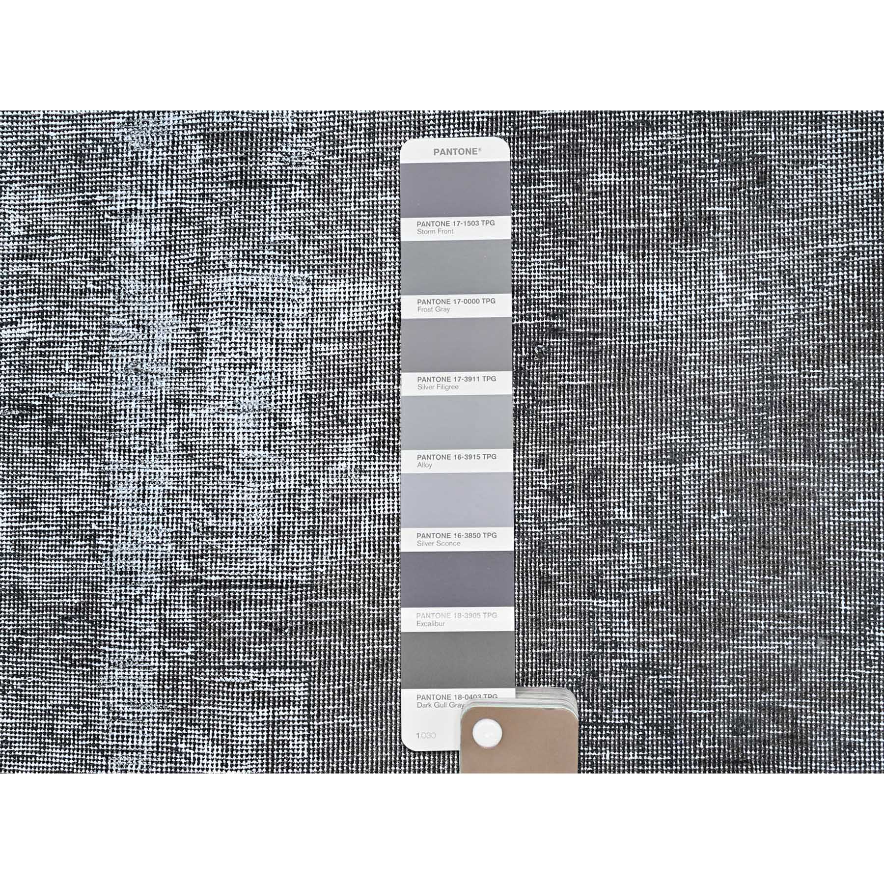 9'4"x12'10" Thunder Gray, Vintage Persian Tabriz, Distressed, Cropped Thin, Overdyed, Worn Wool, Hand Knotted, Oriental Rug HR85406 - Image 7