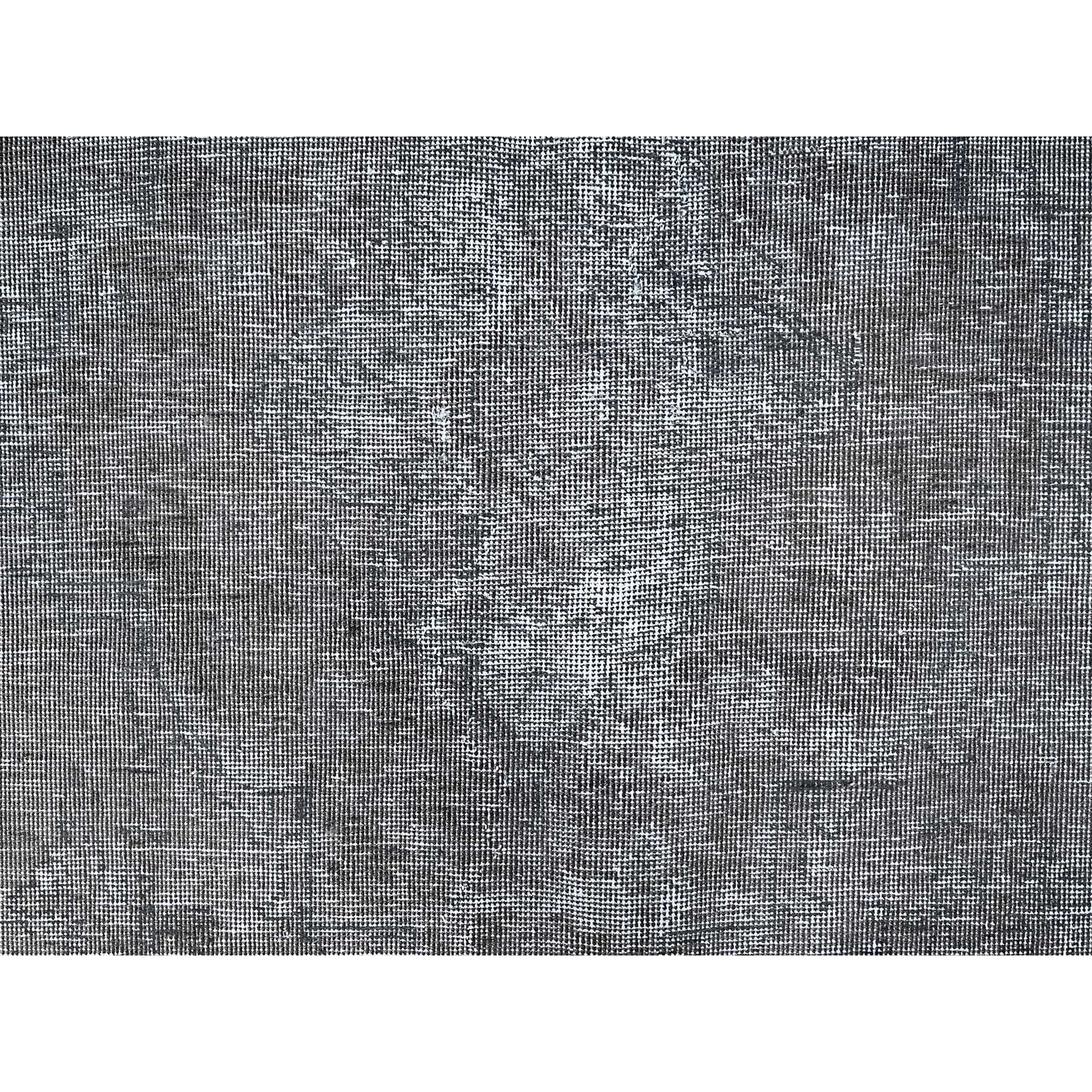 9'4"x12'10" Thunder Gray, Vintage Persian Tabriz, Distressed, Cropped Thin, Overdyed, Worn Wool, Hand Knotted, Oriental Rug HR85406 - Image 8