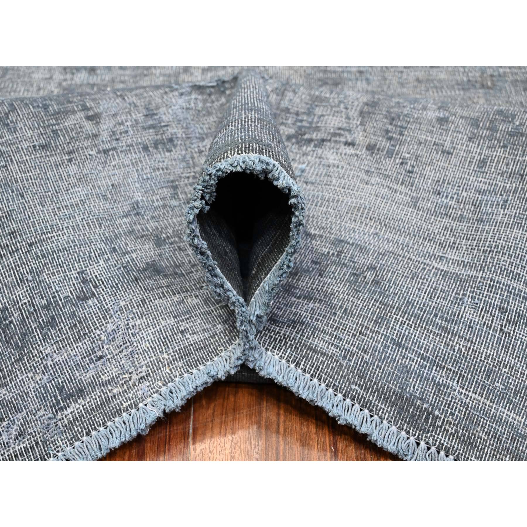9'6"x12'5" Dim Gray, Worn Out And Distressed, Overdyed, Hand Knotted Vintage Persian Kerman, Pure And Soft Wool, Ends Secured And Cleaned, Broken Design, Oriental Rug HR89481 - Image 5