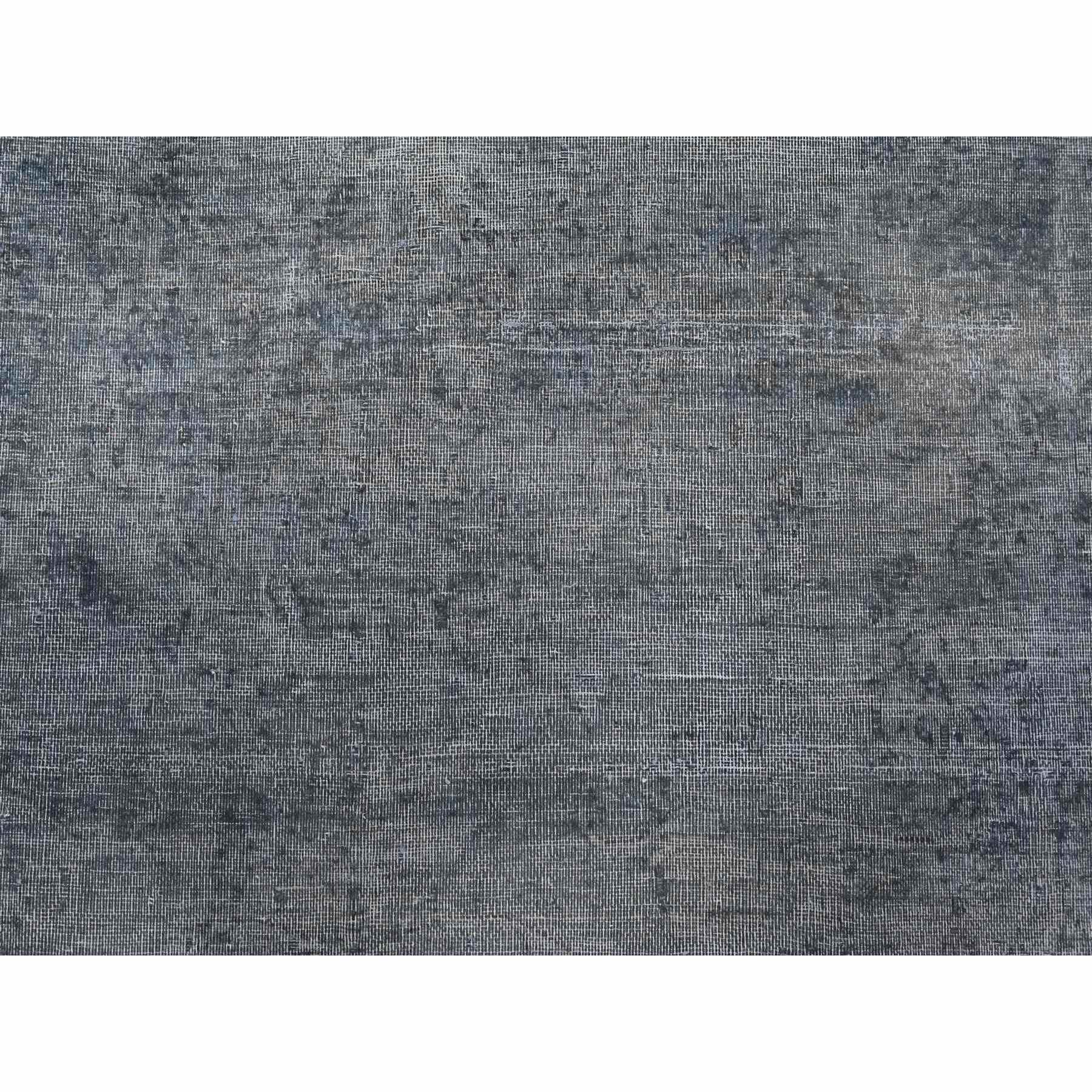 9'6"x12'5" Dim Gray, Worn Out And Distressed, Overdyed, Hand Knotted Vintage Persian Kerman, Pure And Soft Wool, Ends Secured And Cleaned, Broken Design, Oriental Rug HR89481 - Image 8