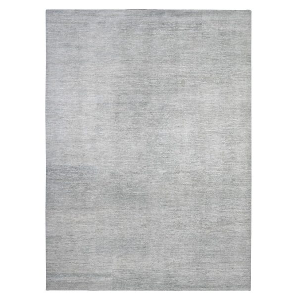 8'8"x11'9" Glacier Gray, Single Color With Plain Design, Vegetable Dyes, Pure And Soft Wool,, Shabby Chic, Modern Peshawar Hand Knotted, Oriental Rug HR89655