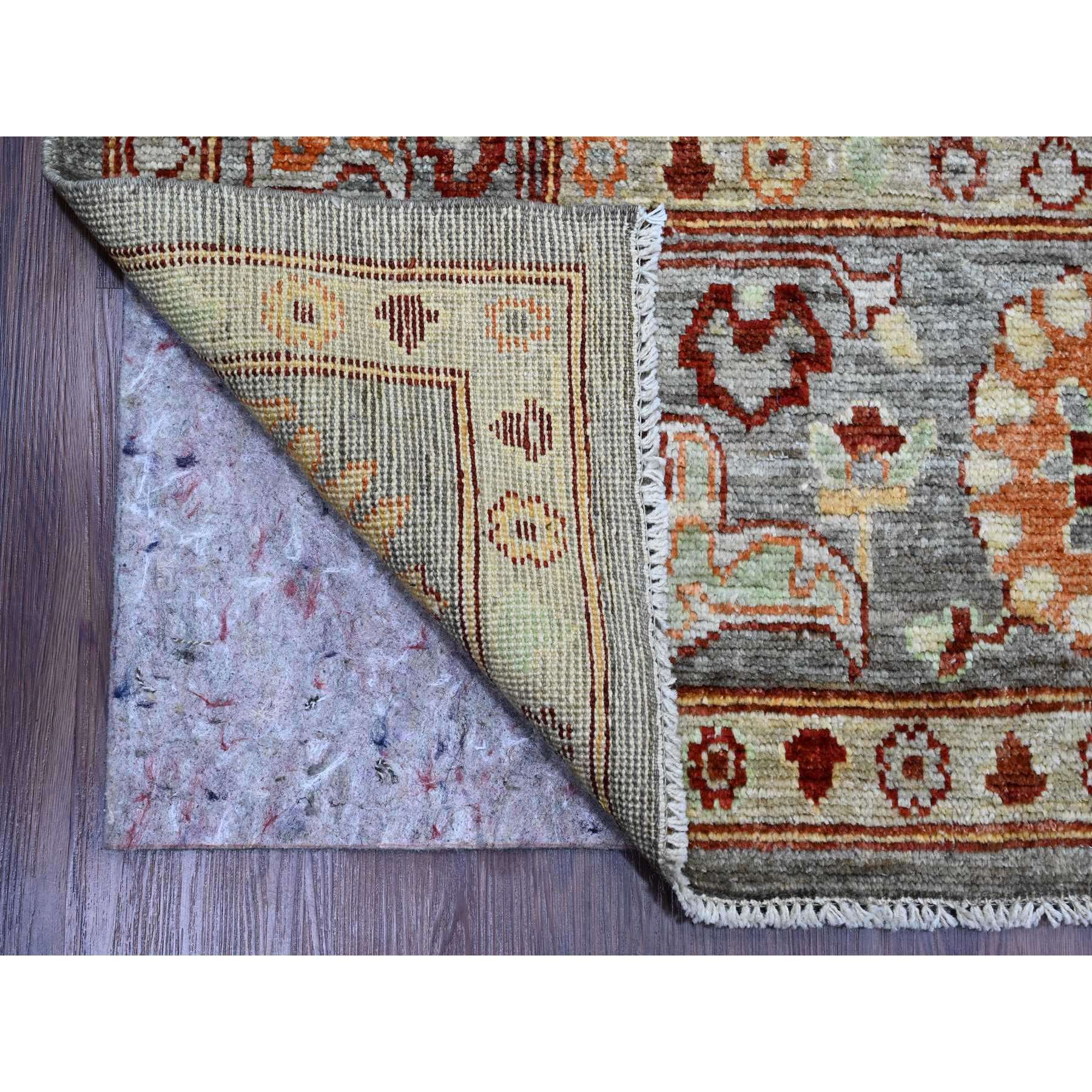 7'10"x9'9" Pewter Gray, 100% Wool,Afghan Angora Oushak with Geometric Leaf Design, Vegetable Dyes, Hand Knotted, Oriental Rug HR89759 - Image 4