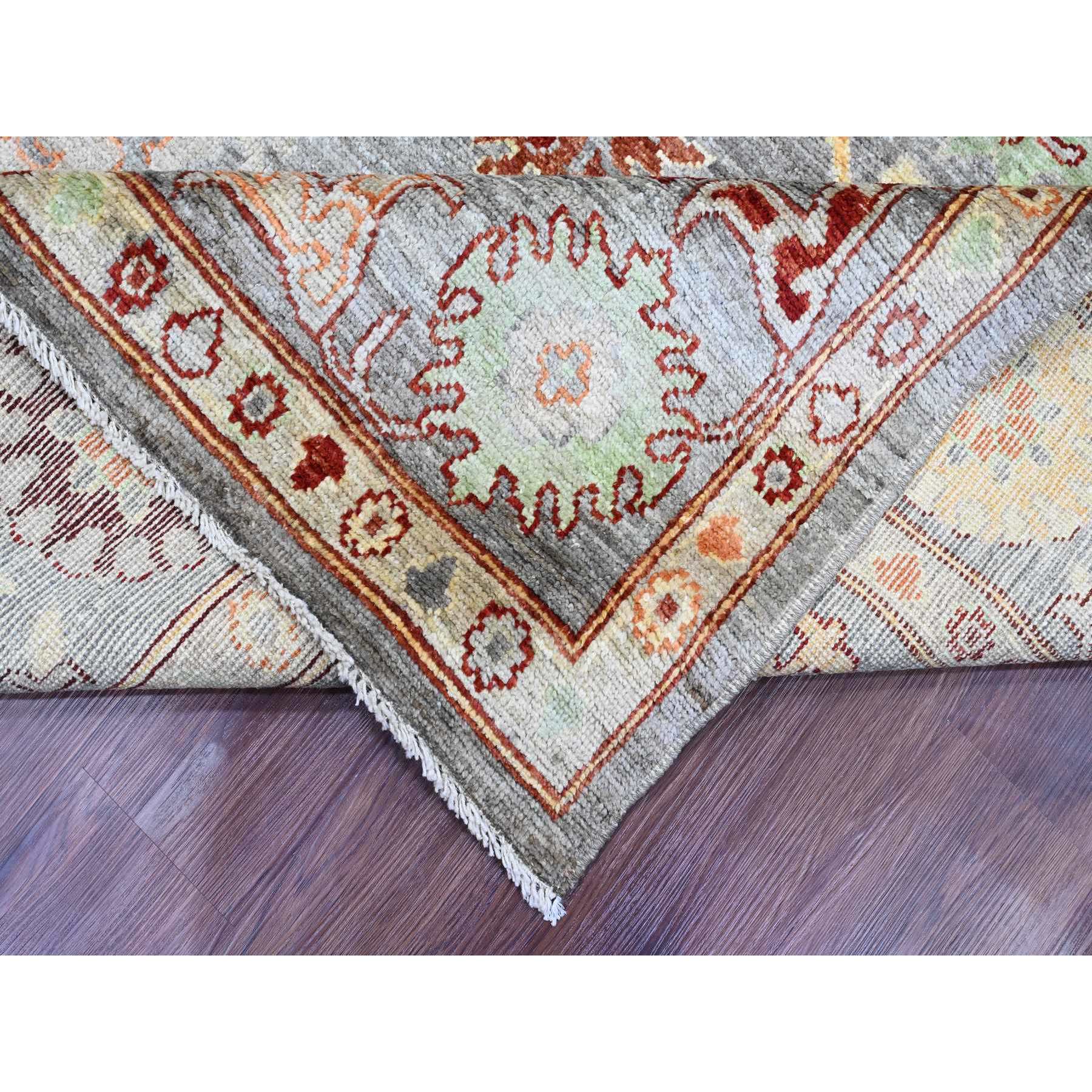 7'10"x9'9" Pewter Gray, 100% Wool,Afghan Angora Oushak with Geometric Leaf Design, Vegetable Dyes, Hand Knotted, Oriental Rug HR89759 - Image 6