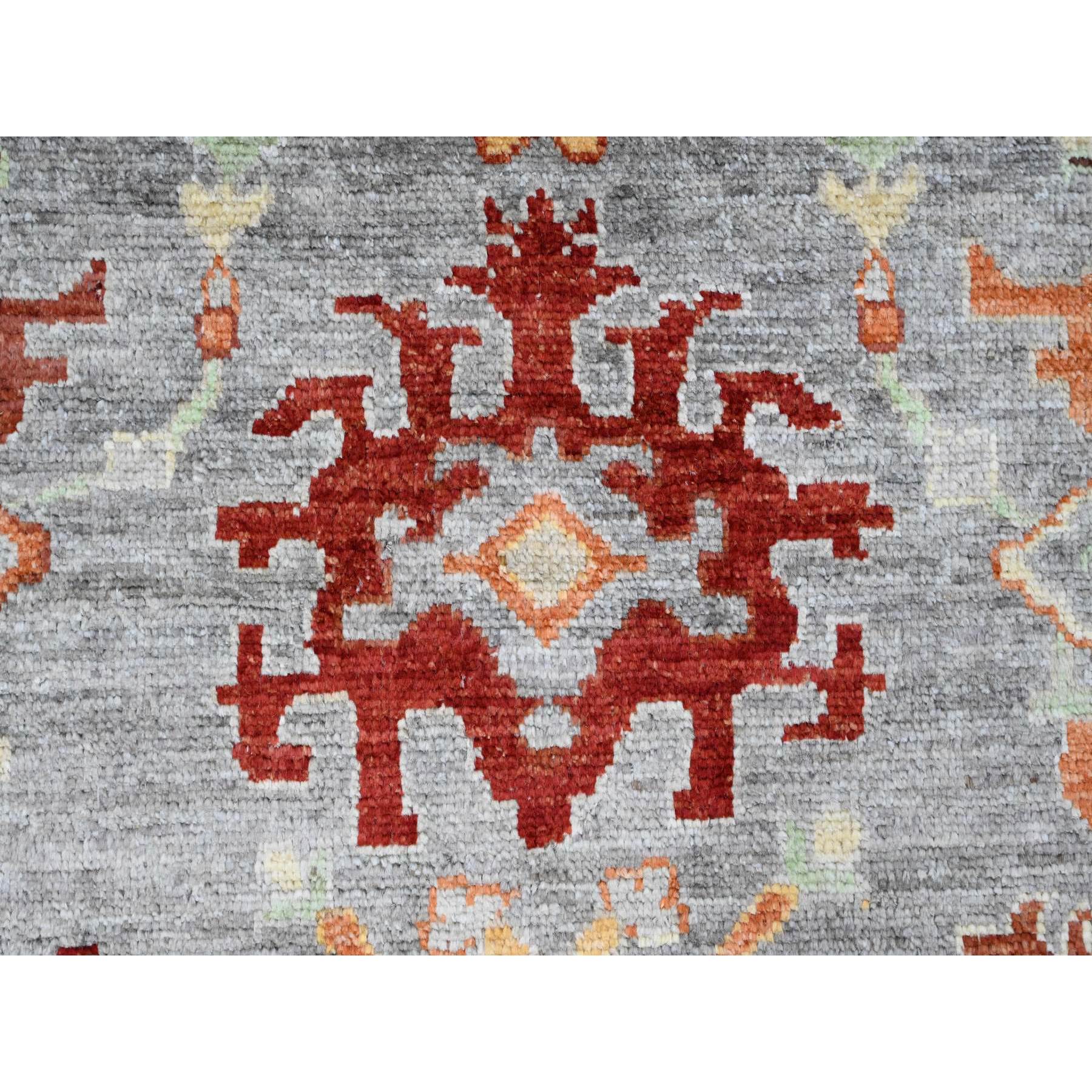 7'10"x9'9" Pewter Gray, 100% Wool,Afghan Angora Oushak with Geometric Leaf Design, Vegetable Dyes, Hand Knotted, Oriental Rug HR89759 - Image 8