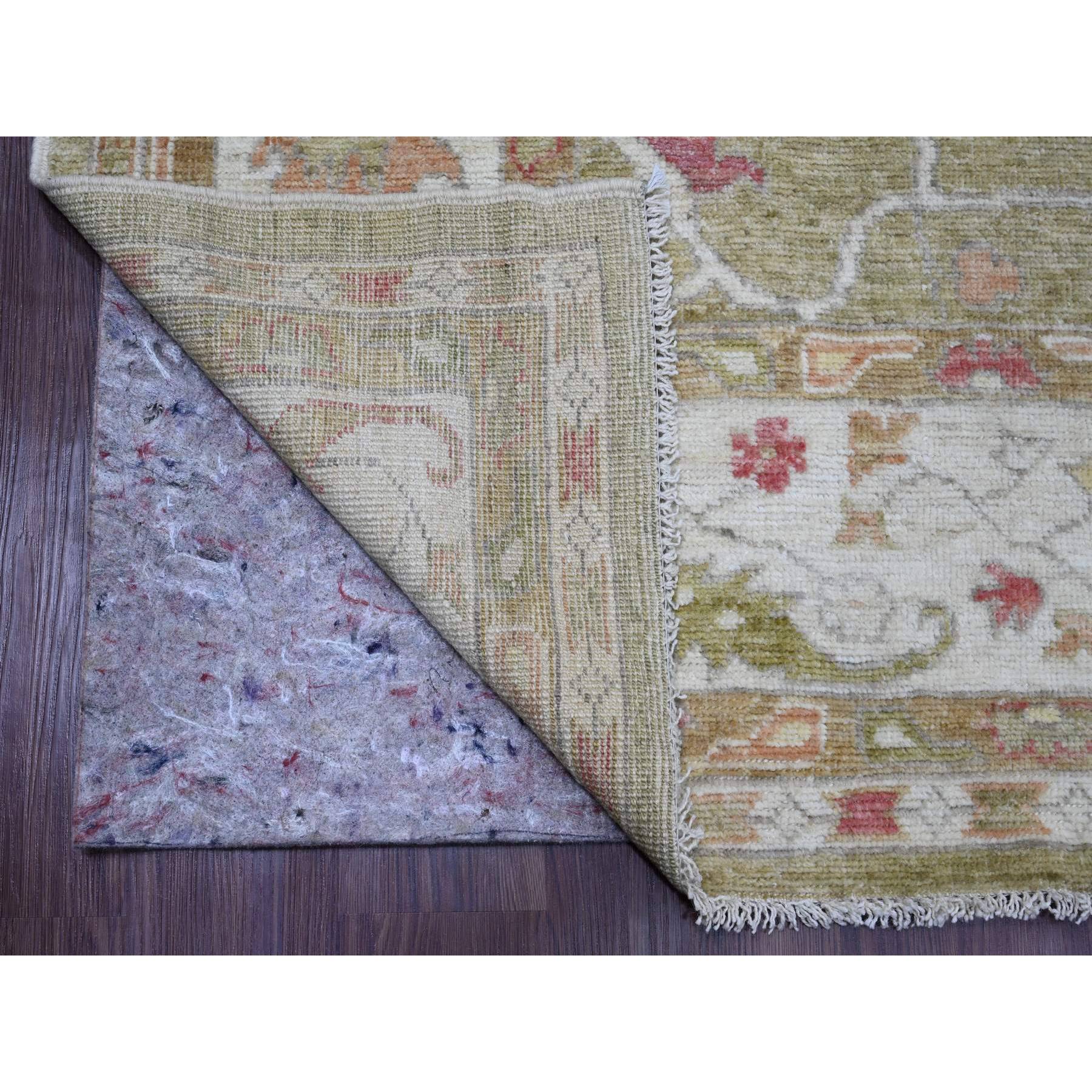 8'1"x9'7" Amber Green, Afghan Angora Oushak with Large Leaf Design, 100% Wool, Veggie Dyes, Hand Knotted, Oriental Rug HR89767 - Image 4