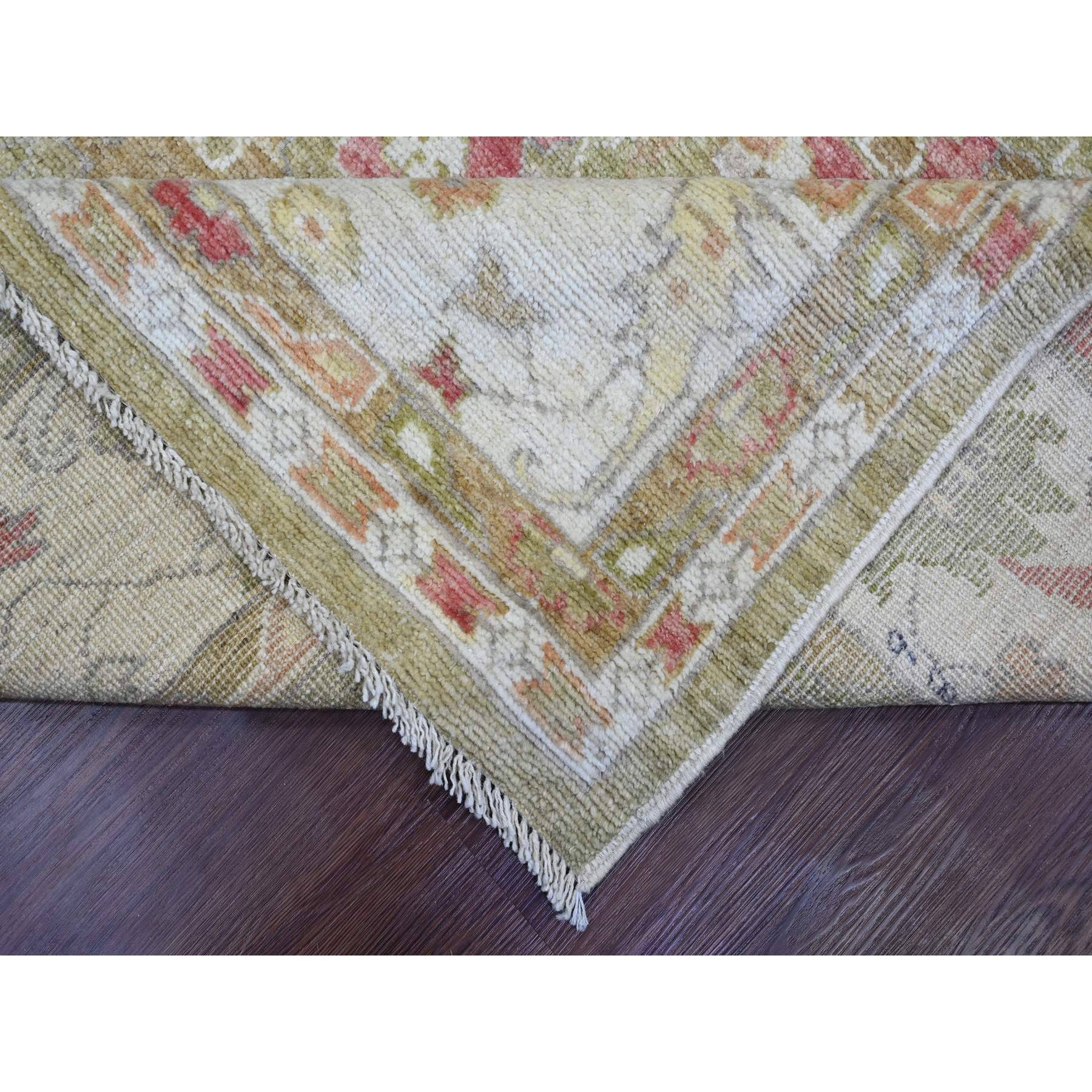 8'1"x9'7" Amber Green, Afghan Angora Oushak with Large Leaf Design, 100% Wool, Veggie Dyes, Hand Knotted, Oriental Rug HR89767 - Image 6