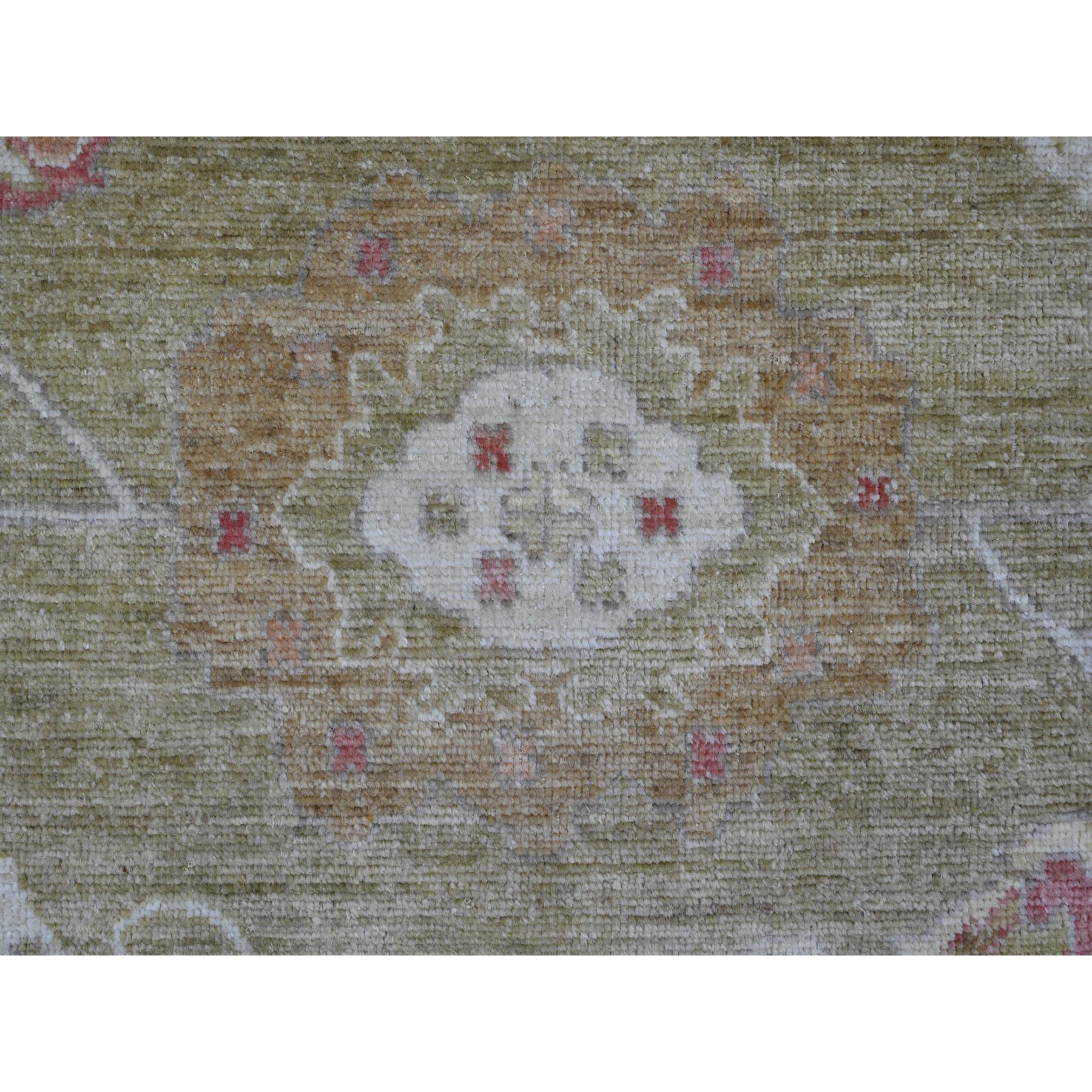 8'1"x9'7" Amber Green, Afghan Angora Oushak with Large Leaf Design, 100% Wool, Veggie Dyes, Hand Knotted, Oriental Rug HR89767 - Image 8