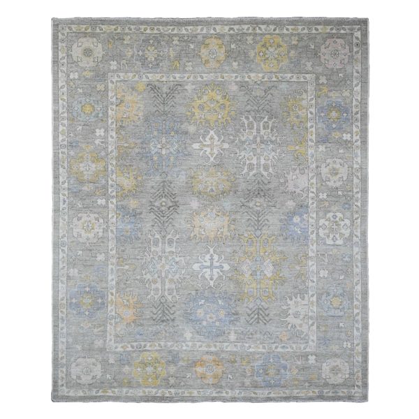 8'x9'7" Spanish Gray, Afghan Angora Oushak with Geometric Leaf Pattern, Hand Knotted, Vegetable Dyes, 100% Wool, Oriental Rug HR89769