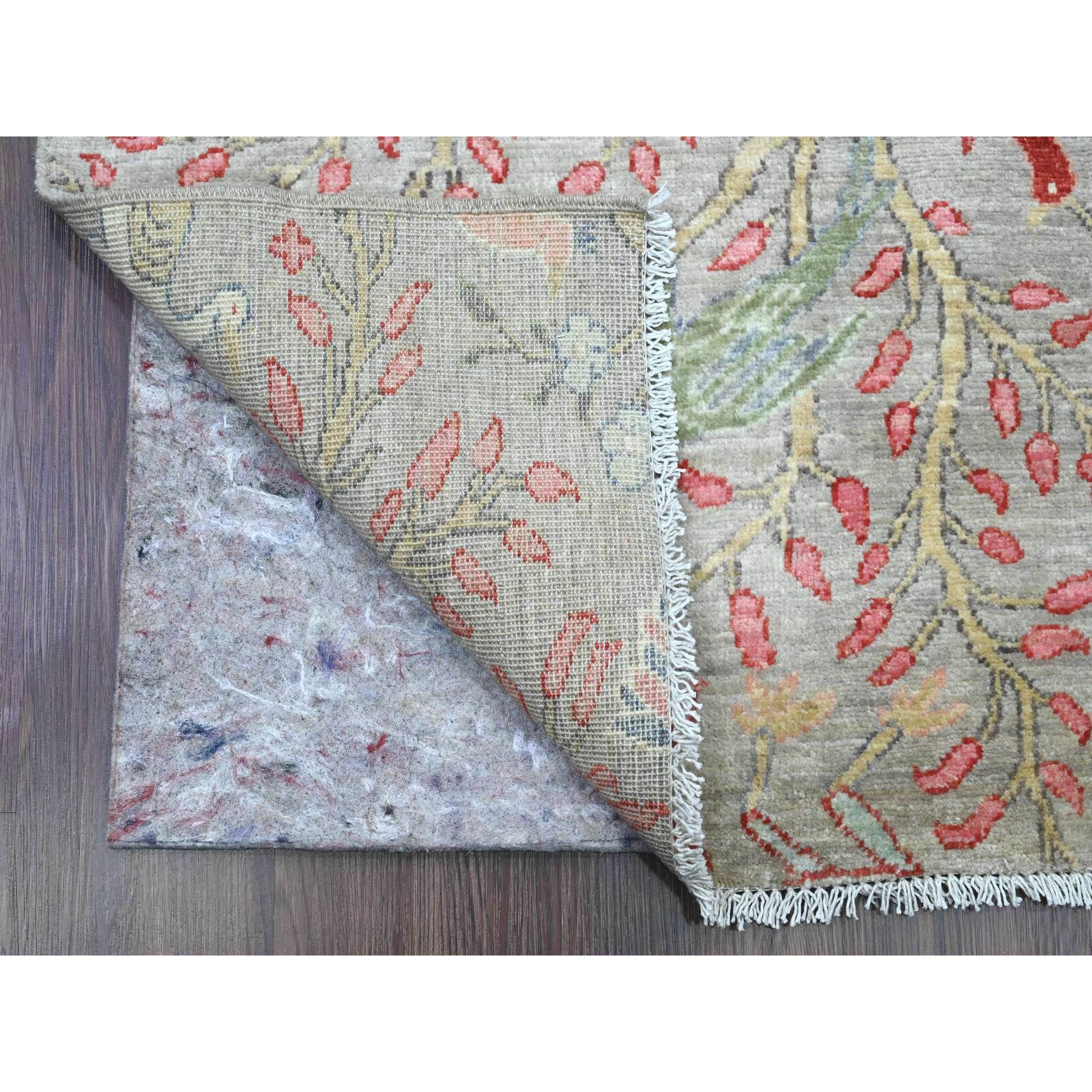 3'x24' Cloud Gray, Hand Knotted, Afghan Peshawar with Birds of Paradise Design, Soft Wool, Vegetable Dyes, XL Runner, Oriental Rug HR89841 - Image 2