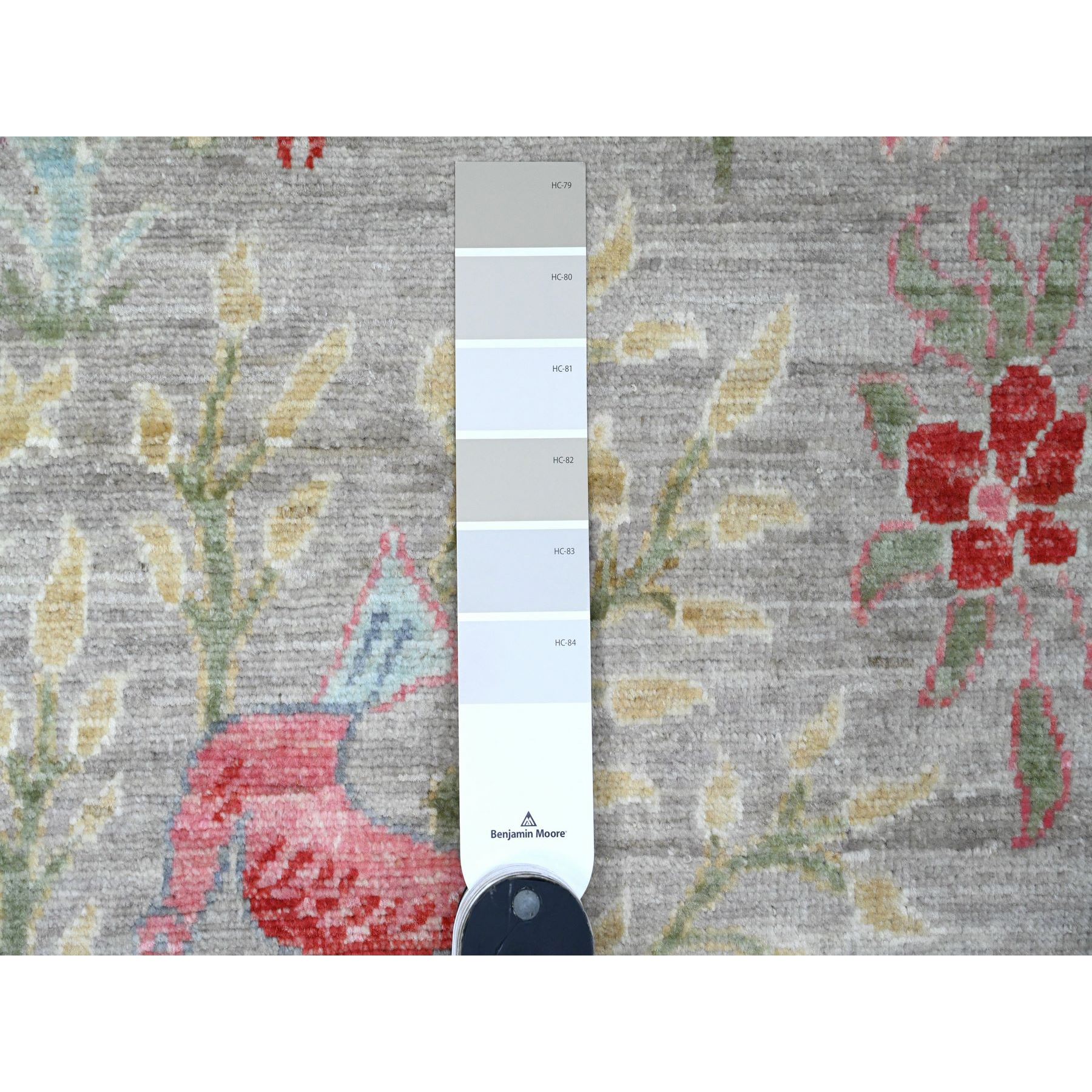 3'x24' Cloud Gray, Hand Knotted, Afghan Peshawar with Birds of Paradise Design, Soft Wool, Vegetable Dyes, XL Runner, Oriental Rug HR89841 - Image 3