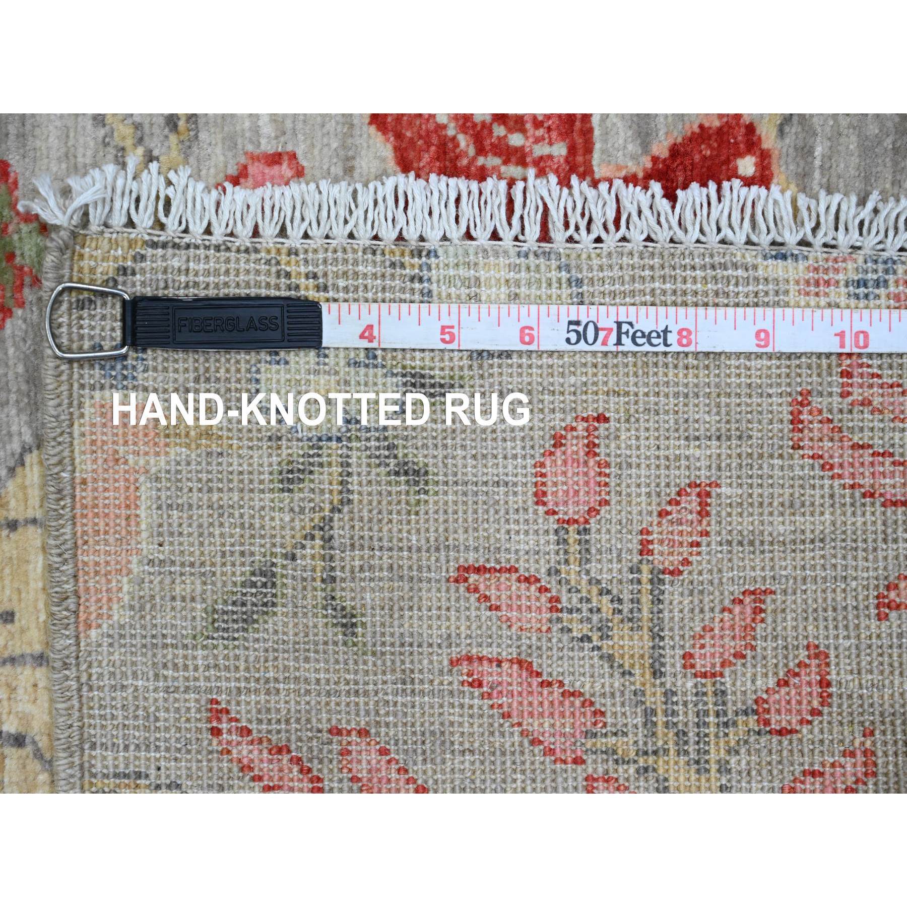 3'x24' Cloud Gray, Hand Knotted, Afghan Peshawar with Birds of Paradise Design, Soft Wool, Vegetable Dyes, XL Runner, Oriental Rug HR89841 - Image 6