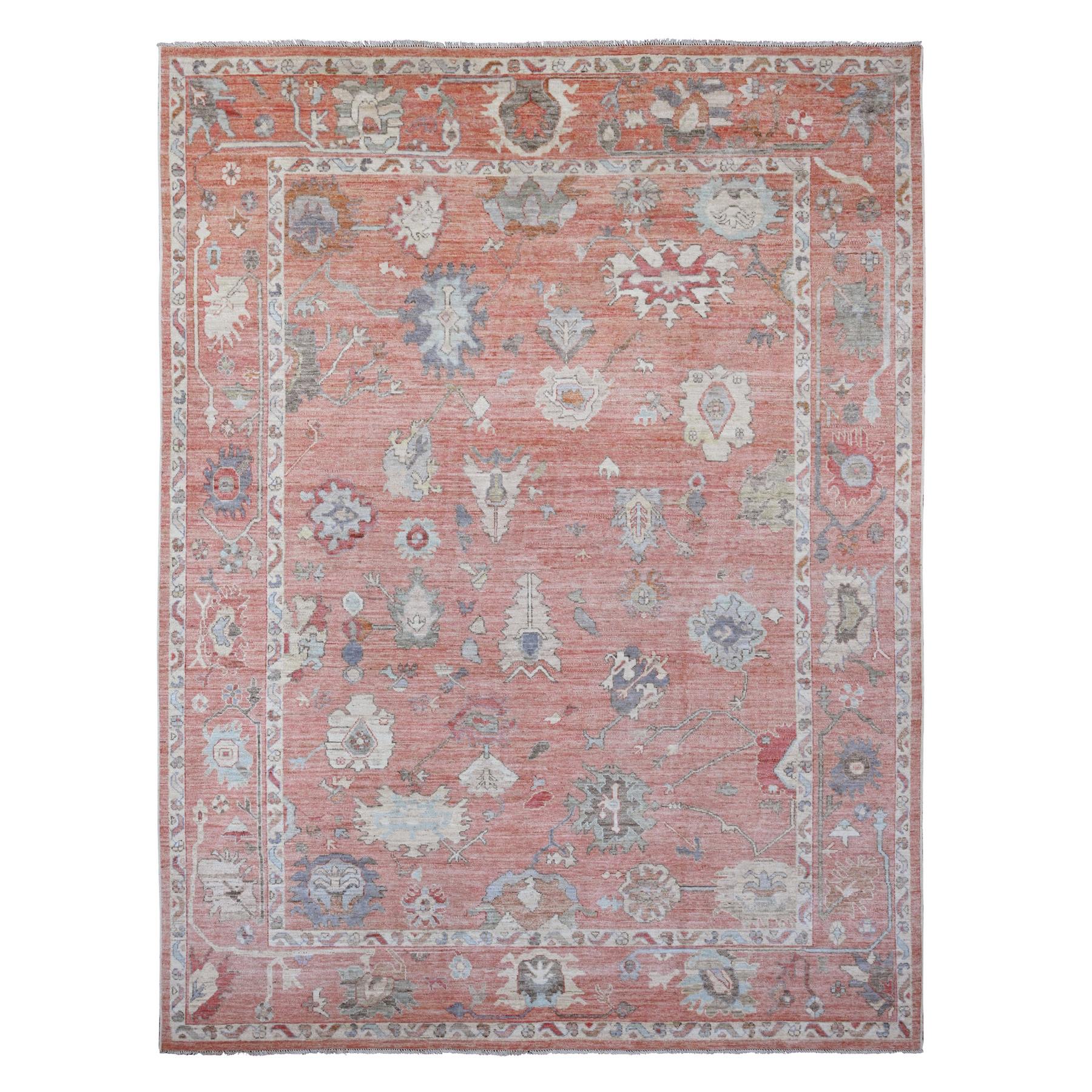 9'x11'9" Blush Red, 100% Wool, Afghan Angora Oushak with Floral Design, Natural Dyes, Hand Knotted, Oriental Rug HR89869