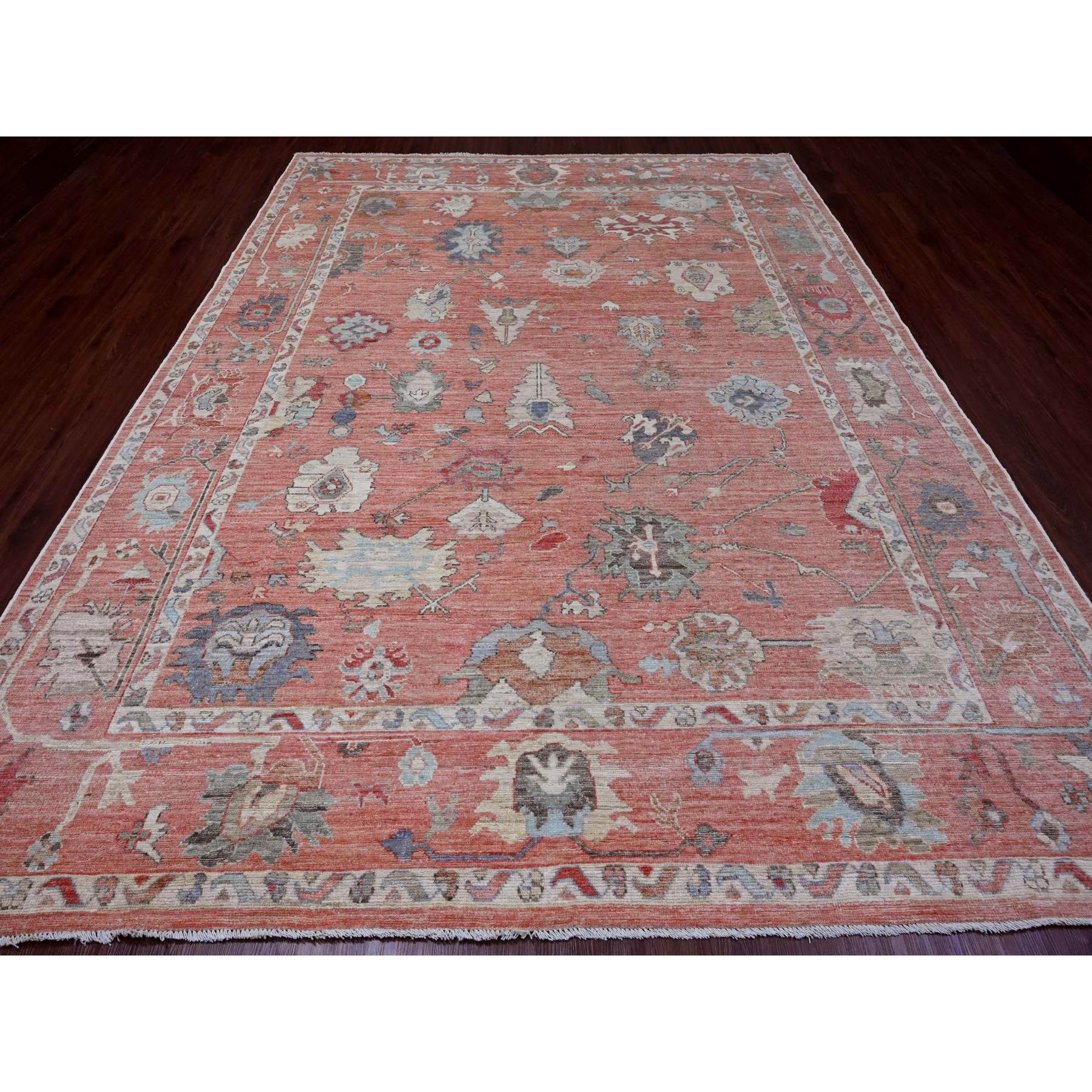 9'x11'9" Blush Red, 100% Wool, Afghan Angora Oushak with Floral Design, Natural Dyes, Hand Knotted, Oriental Rug HR89869 - Image 2
