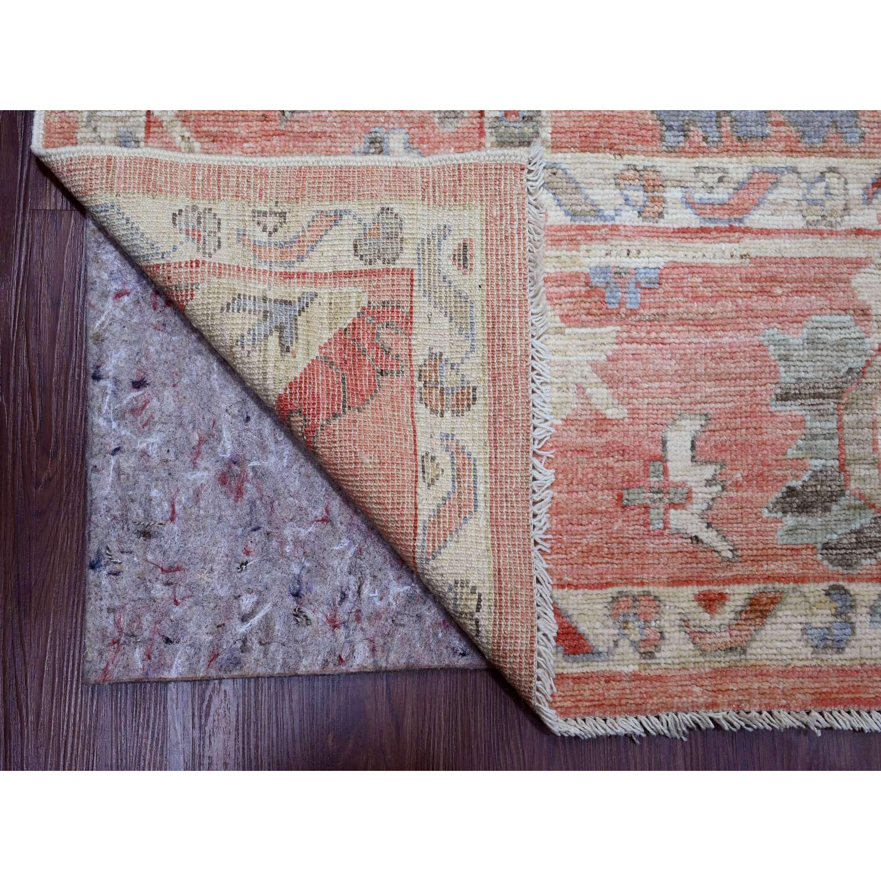 9'x11'9" Blush Red, 100% Wool, Afghan Angora Oushak with Floral Design, Natural Dyes, Hand Knotted, Oriental Rug HR89869 - Image 4