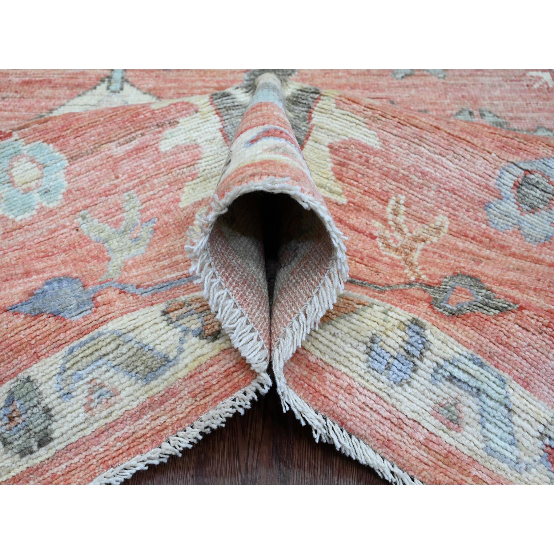 9'x11'9" Blush Red, 100% Wool, Afghan Angora Oushak with Floral Design, Natural Dyes, Hand Knotted, Oriental Rug HR89869 - Image 5