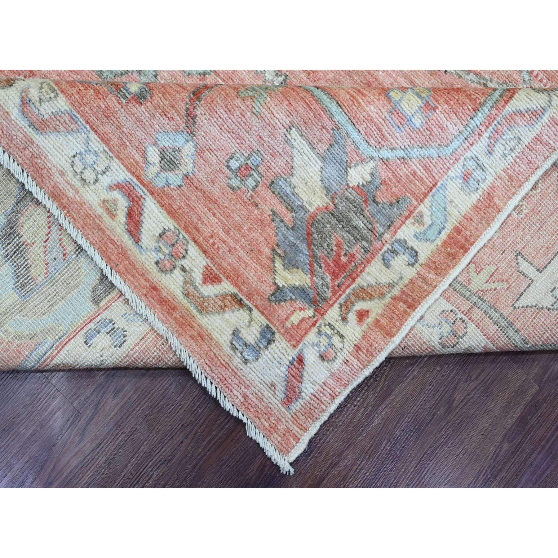 9'x11'9" Blush Red, 100% Wool, Afghan Angora Oushak with Floral Design, Natural Dyes, Hand Knotted, Oriental Rug HR89869 - Image 6