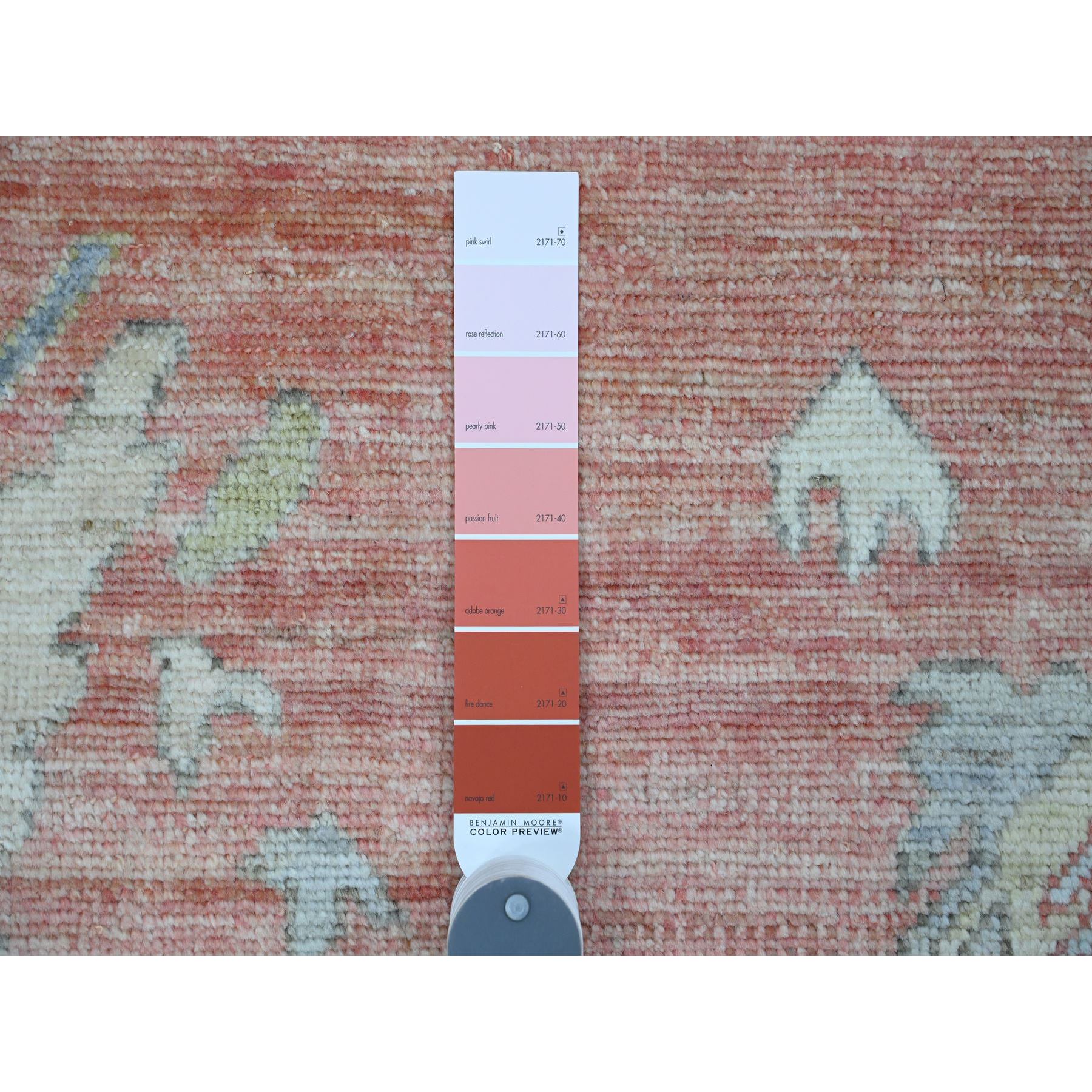 9'x11'9" Blush Red, 100% Wool, Afghan Angora Oushak with Floral Design, Natural Dyes, Hand Knotted, Oriental Rug HR89869 - Image 7