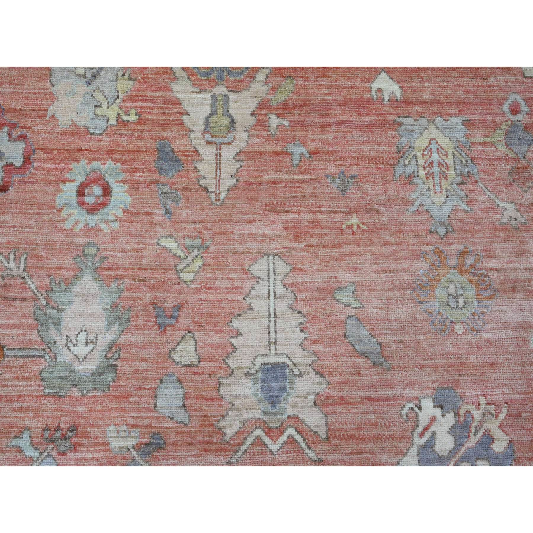 9'x11'9" Blush Red, 100% Wool, Afghan Angora Oushak with Floral Design, Natural Dyes, Hand Knotted, Oriental Rug HR89869 - Image 8