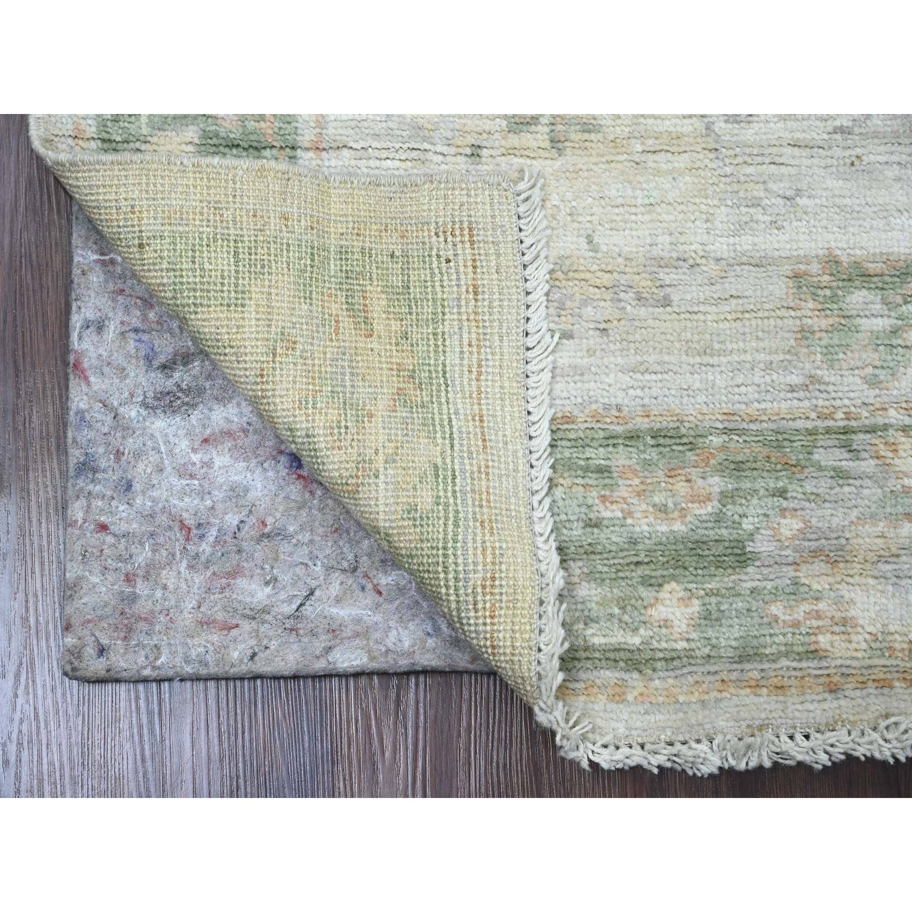 2'8"x8' Bone White, Afghan Angora Oushak with Large Leaf Design, Veggie Dyes, 100% Wool, Hand Knotted, Runner, Oriental Rug HR89958 - Image 2