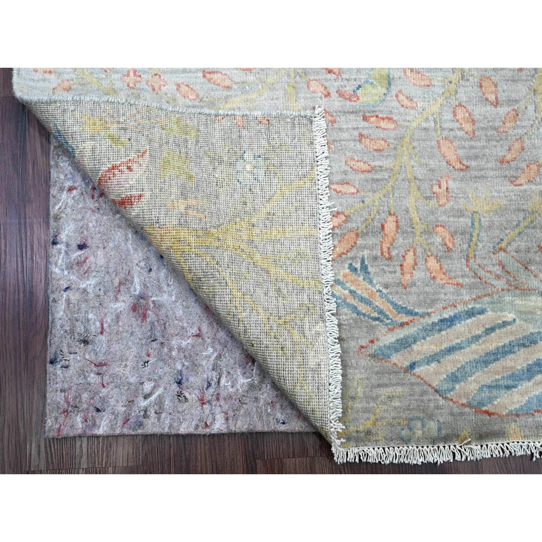 4'x15'9" Misty Gray, Soft Wool, Afghan Peshawar with Birds of Paradise Design, Hand Knotted, Vegetable Dyes, XL Runner, Oriental Rug HR89977 - Image 2