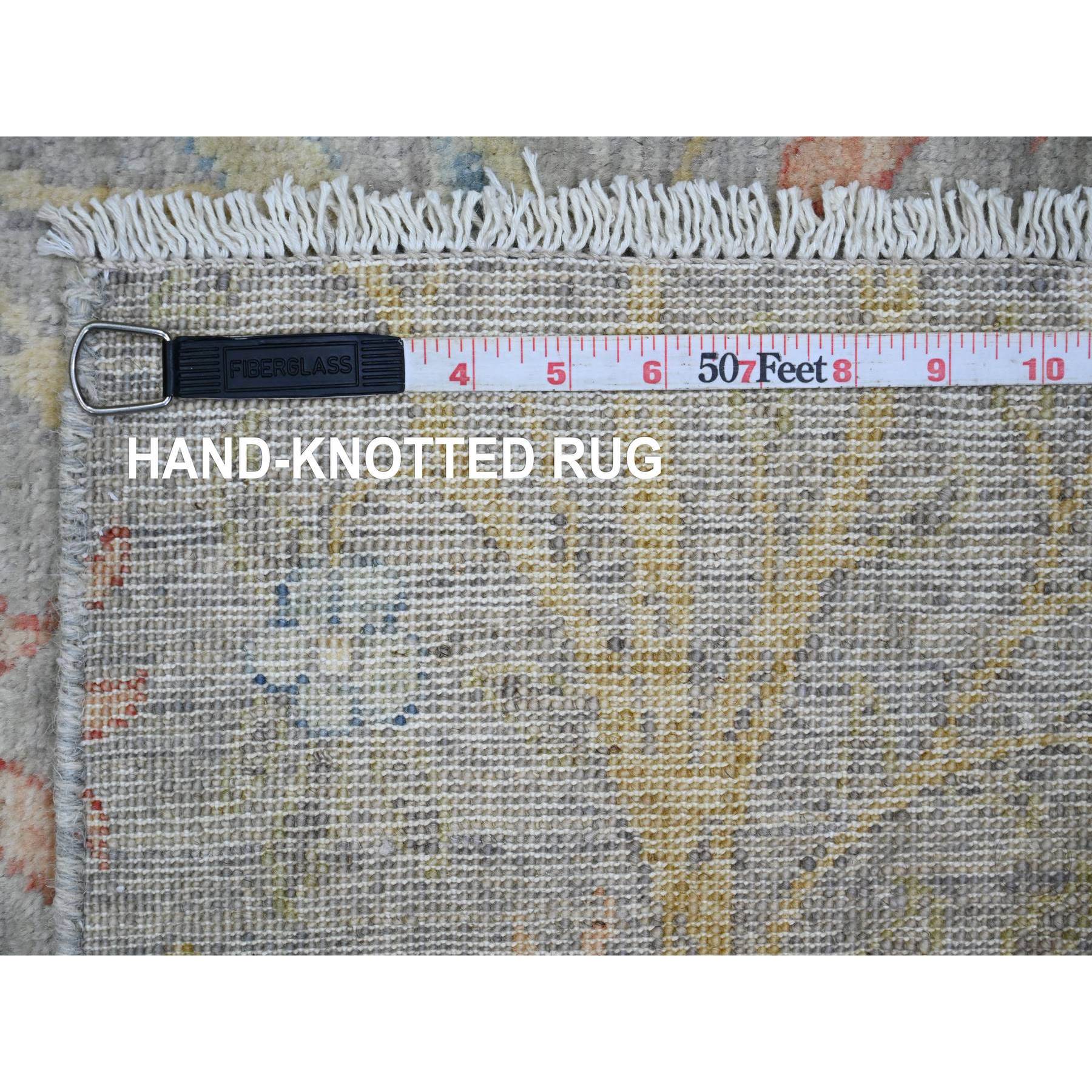 4'x15'9" Misty Gray, Soft Wool, Afghan Peshawar with Birds of Paradise Design, Hand Knotted, Vegetable Dyes, XL Runner, Oriental Rug HR89977 - Image 6