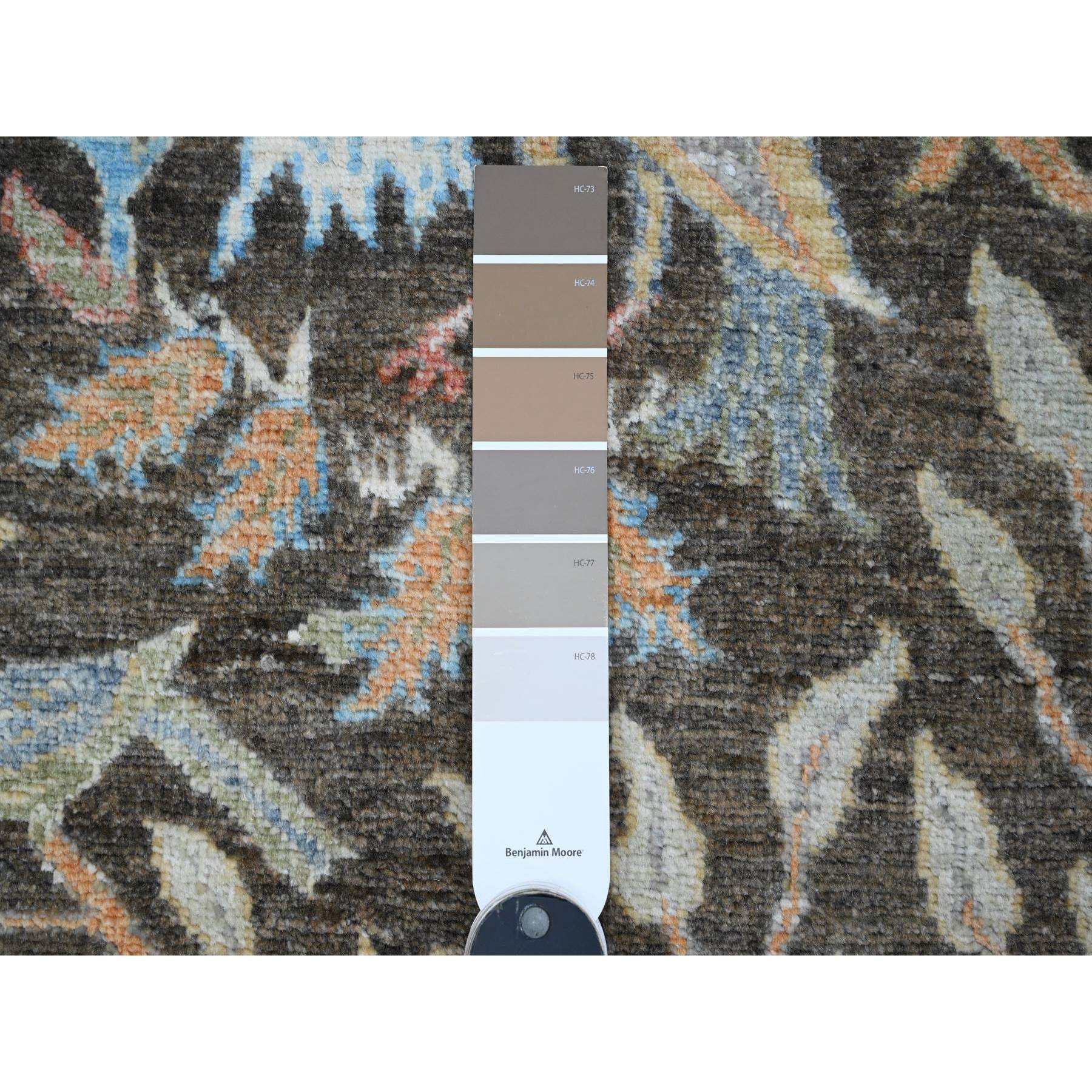 6'x6' Dim Gray, Afghan Peshawar, Tree of Life, Birds of Paradise Design, Hand Knotted, Vegetable Dyes, 100% Wool, Round, Oriental Rug HR89982 - Image 3